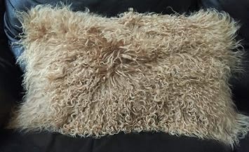Seek4comfortable 2 Pcs Mongolian Tibetan Lamb Fur Pillow New Mongolian Fur Pillow Cover ,Khaki Cushion Cover,12" x 20"