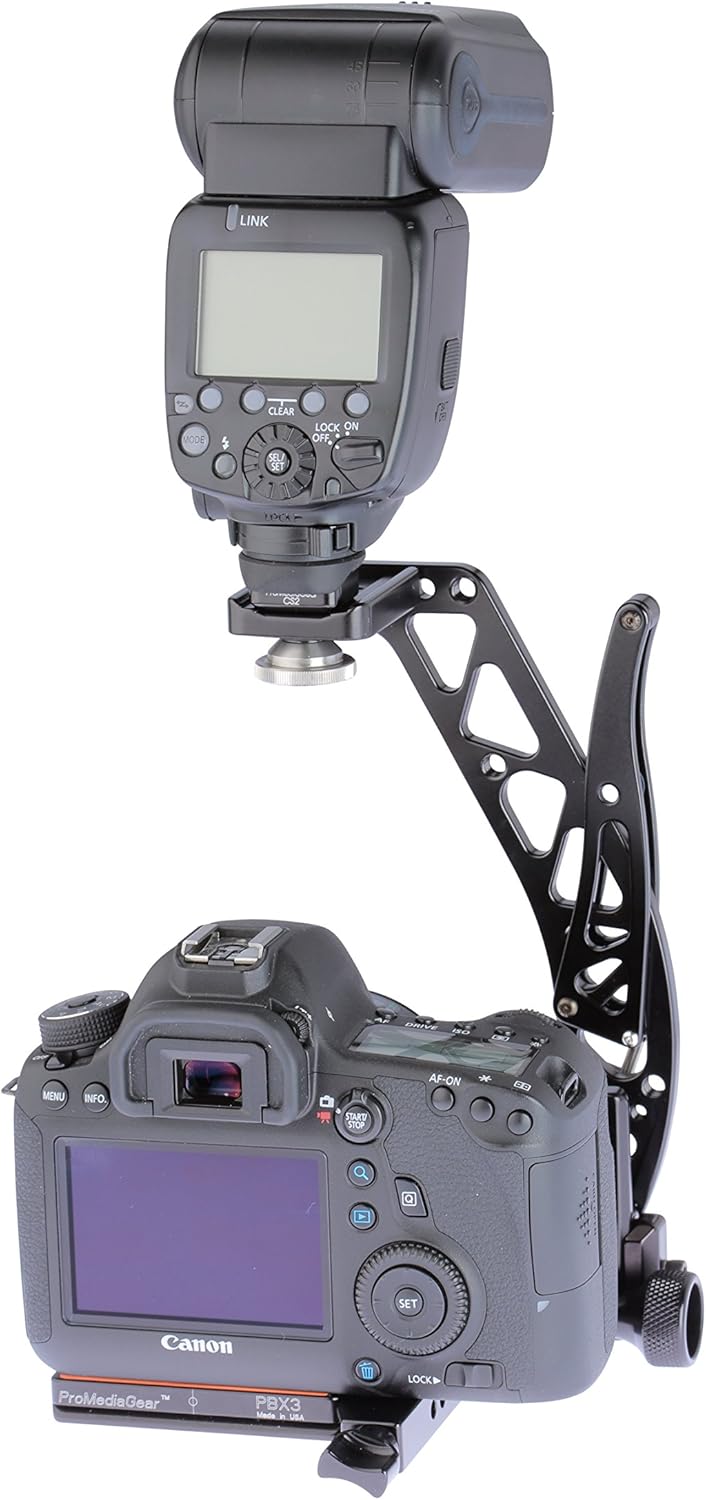 BBX ProMediaGear Boomerang Professional Flash Bracket - Quick Flip Locking for Canon Nikon Sony Cameras Wedding Photographers Arca-Swiss Type Modular Design & Anodized Black Finish : Electronics