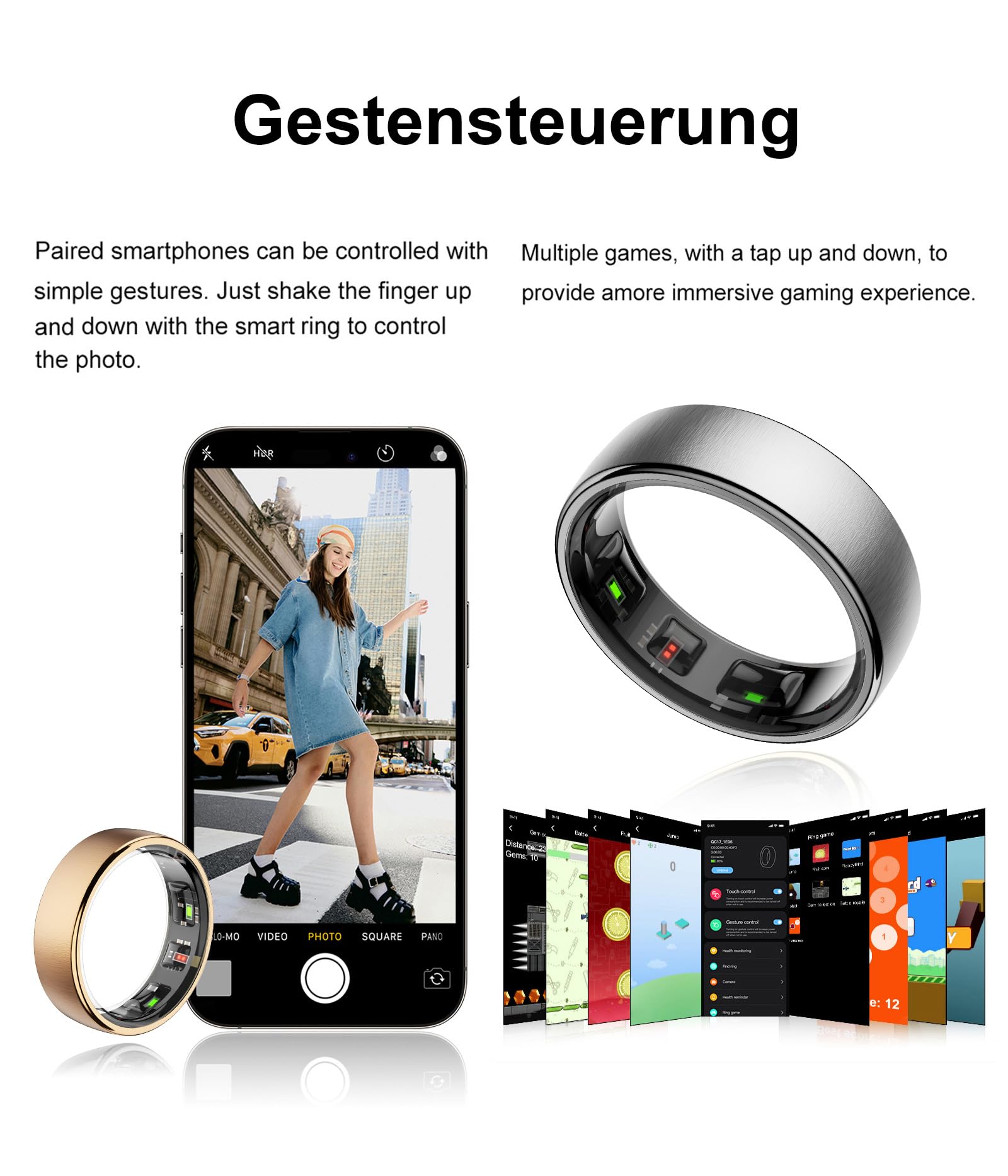 Anello intelligente per fitness, anello per uomo, donna, anello per sonno, frequenza cardiaca, stress, tracker di attività, IP68, impermeabile, controllo gestuale, contapassi, anello fitness Android