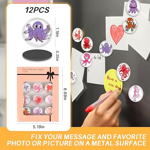 Miniatura 5 de Imanes de vidrio fuertes para refrigerador, 12 imanes decorativos para nevera, decoración encantadora para el hogar, cocina, oficina, pizarra blanca