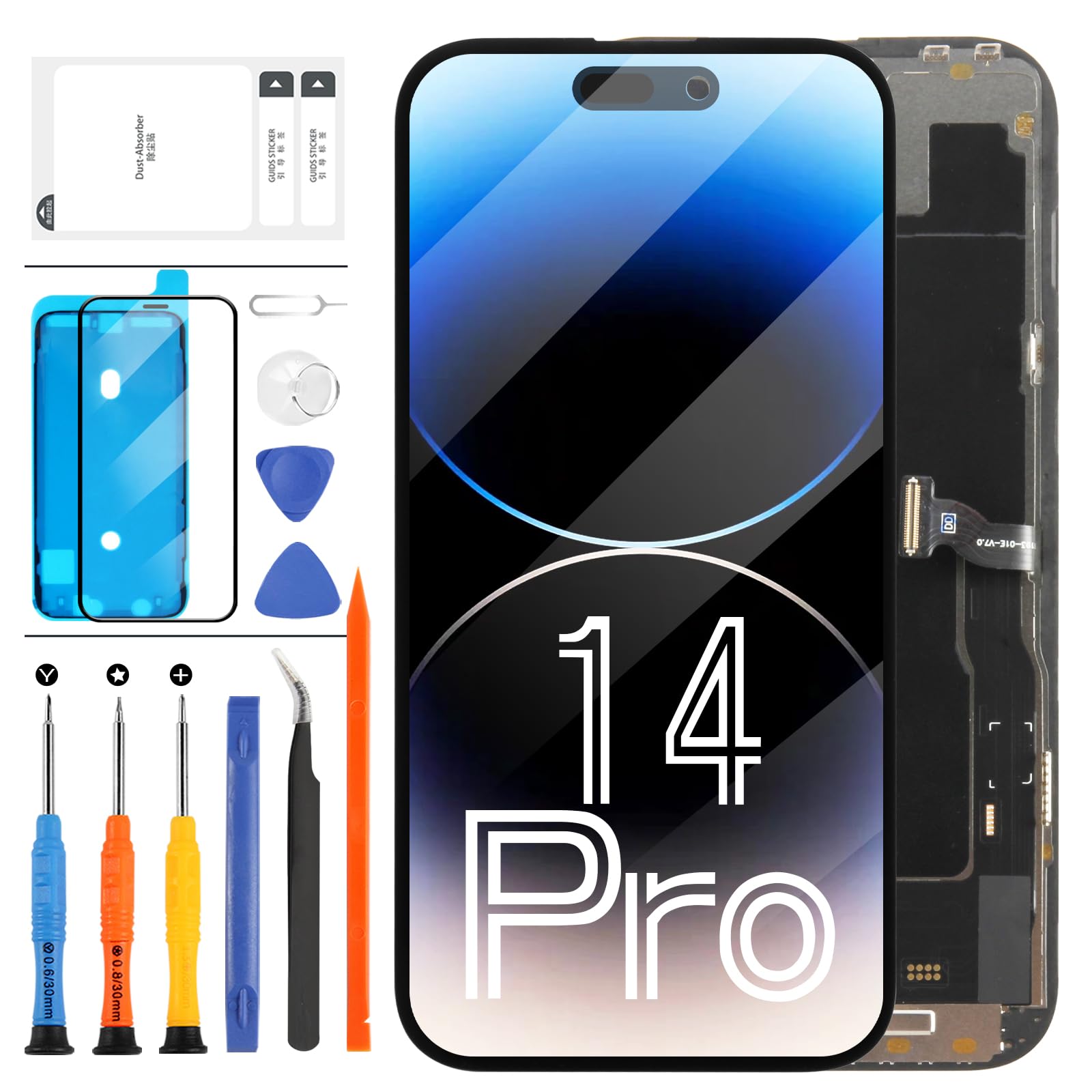LADYSON Schermo LCD OLED per iPhone 14 Pro Display 6,1 pollici per iPhone 14 Pro A2890, A2650, A2889, A2892 3D Touch LCD Screen Display Digitizer Assembly Repair Kit (nero)