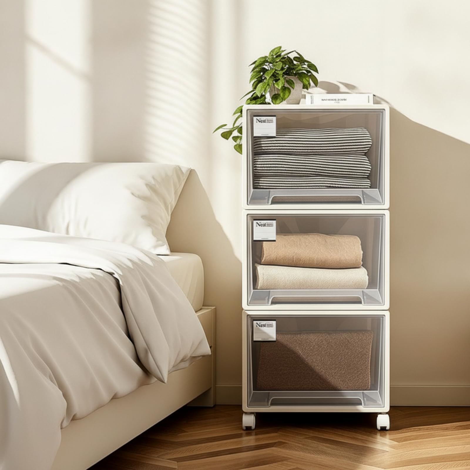 KESOTO Armario de Almacenamiento Modular Organizador Cómoda Estantería Cajonera Frente Transparente para Revisar Contenido, Transparente Albaricoque, Profundidad 53 Ancho 44 Alto 93.3cm