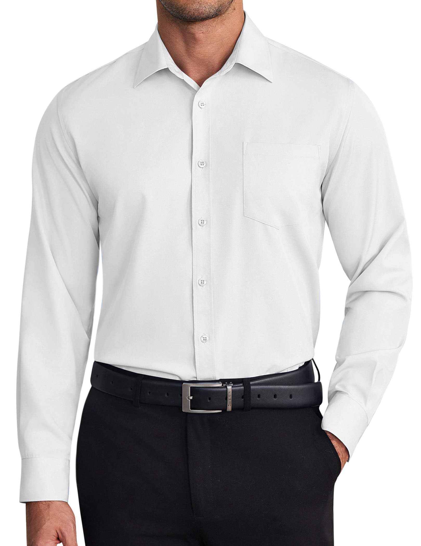 COOFANDY Mens Dress Shirts Wrinkle Free Long Sleeve Button Down Shirt Formal Business Shirts XL White