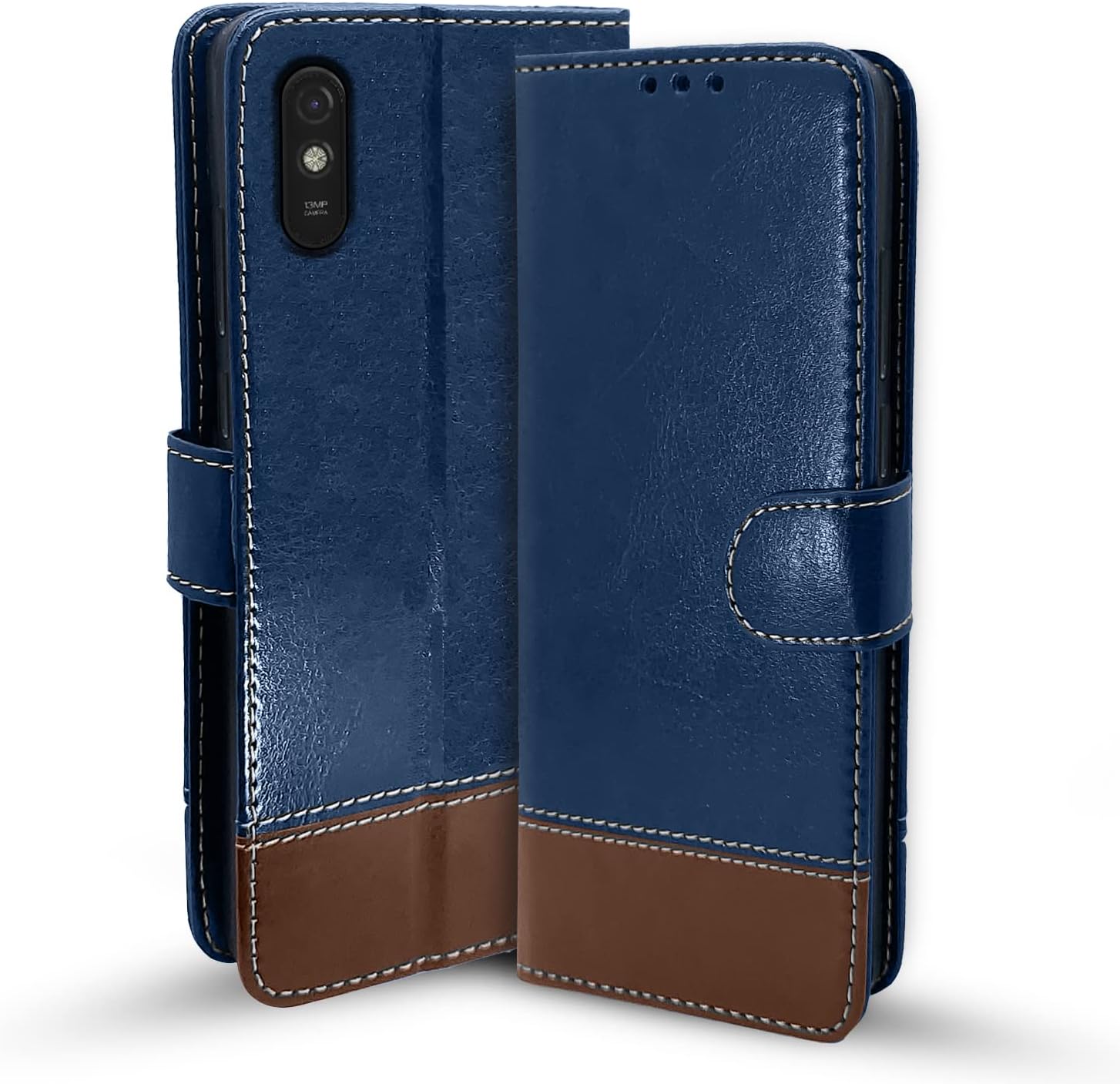 Mi Redmi 9A / 9i / 9A Sport Flip Cover Leather Finish Wallet Back Case for Mi Redmi 9A / 9i / 9A Sport (Blue & Brown)