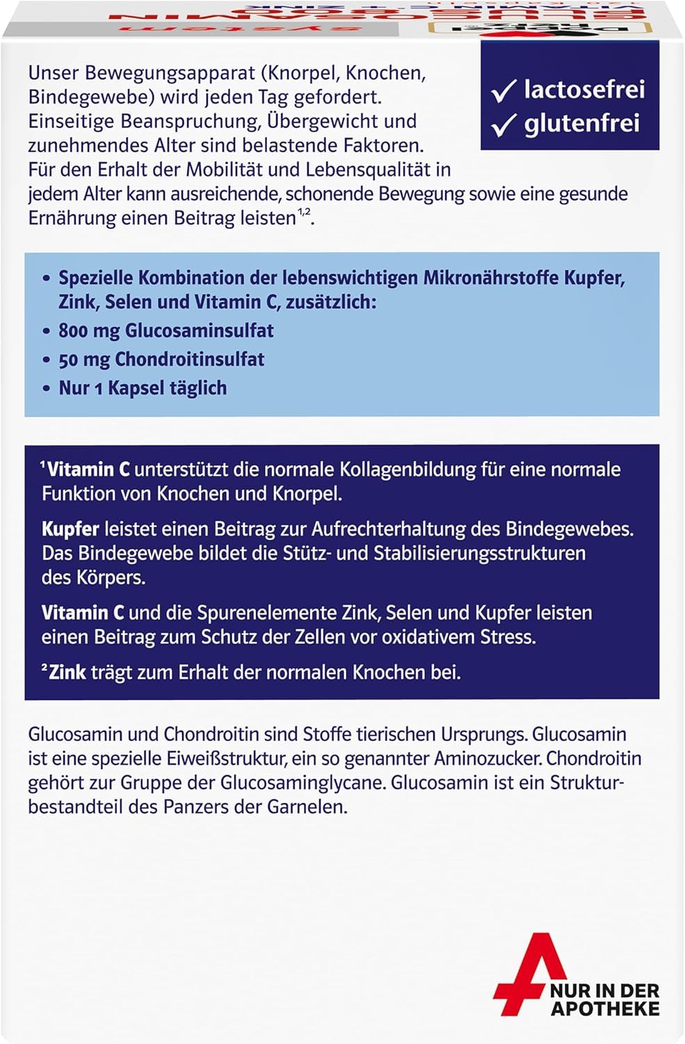 Doppelherz system GLUCOSAMIN 800 PLUS – Mit Vitamin C als Beitrag zur normalen Kollagenbildung für eine normale Knorpelfunktion – 120 Kapseln