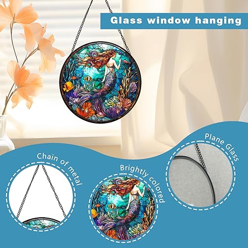 Miniatura 6 de Decoración colgante de sirena para colgar en la ventana, 7.87 pulgadas, decoración colgante de sirena, adornos de sirena, regalos para amantes de la