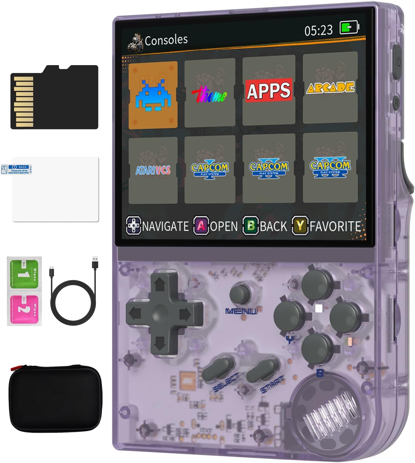 RG35XX Handheld Game Console Support Linux Garlic OS HDMI and TV Output 3.5 Inch IPS Screen 64G TF Card 6800+ Classic Games 2600mAh Battery (RG35XX-purple+Bag)