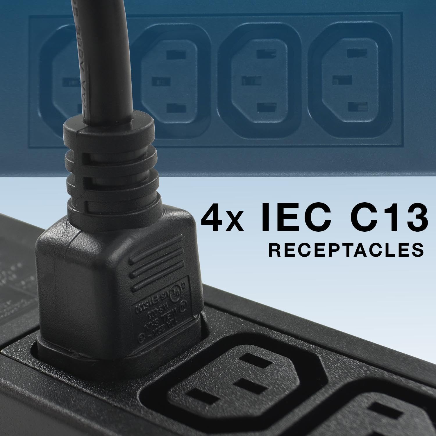 Conntek 55713 10-Amp 250V IEC Power Strip - C14 Inlet To 5x IEC 320 Outlets With Grounding Wire