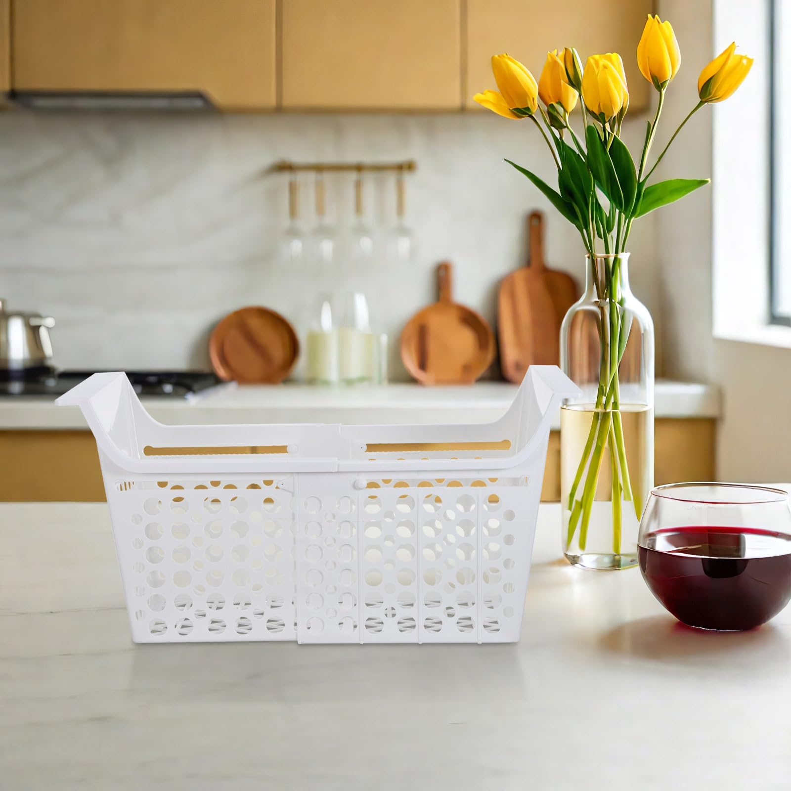DECHOUS Cesta Expandible para Congelador y Refrigerador de Plástico Blanco 44.2x22.5x22.5 Cm Organizador Ajustable para Almacenamiento en Cocina