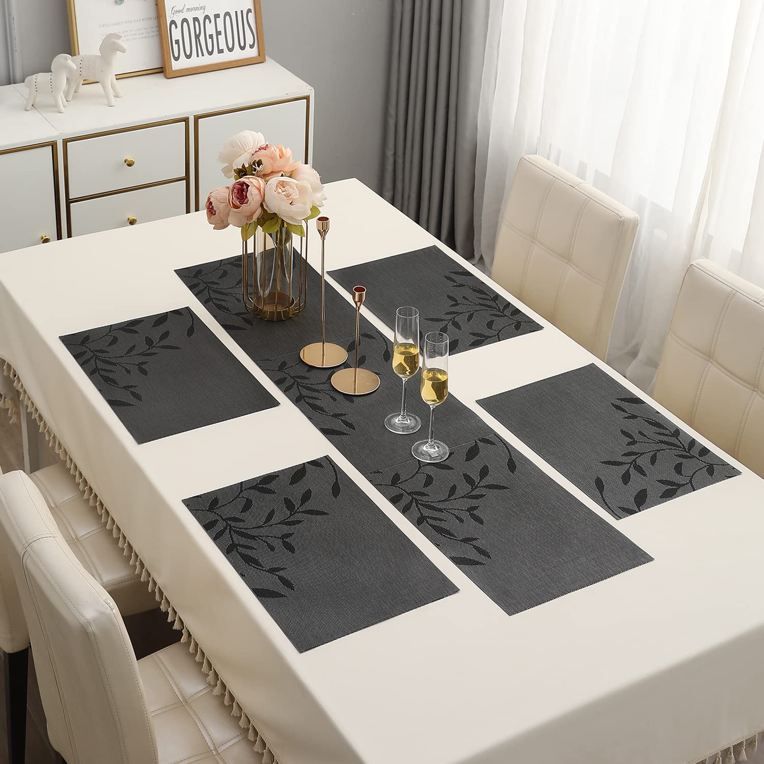 HOKIPO Geometric Grey Placemats - Set of 6 -6