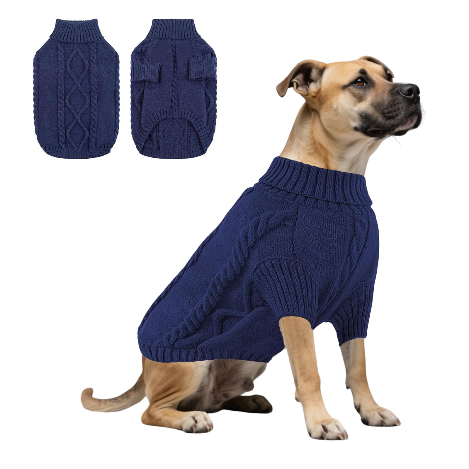 Dog Knitted Sweatshirt,Dog Winter Warm Jumpers Turtleneck Knitwear Cold Weather Puppy Vest Clothes for Cat Puppy Small Medium Large Dogs_XL(Navy Blue)