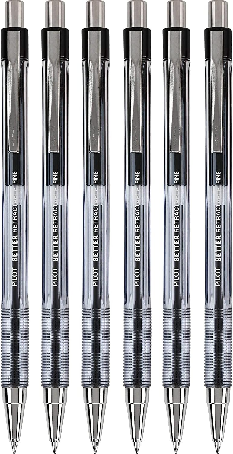 The Better Ball Point Pen Refillable & Retractable Ballpoint Pens, Fine Point, Black Ink, 6 PACK