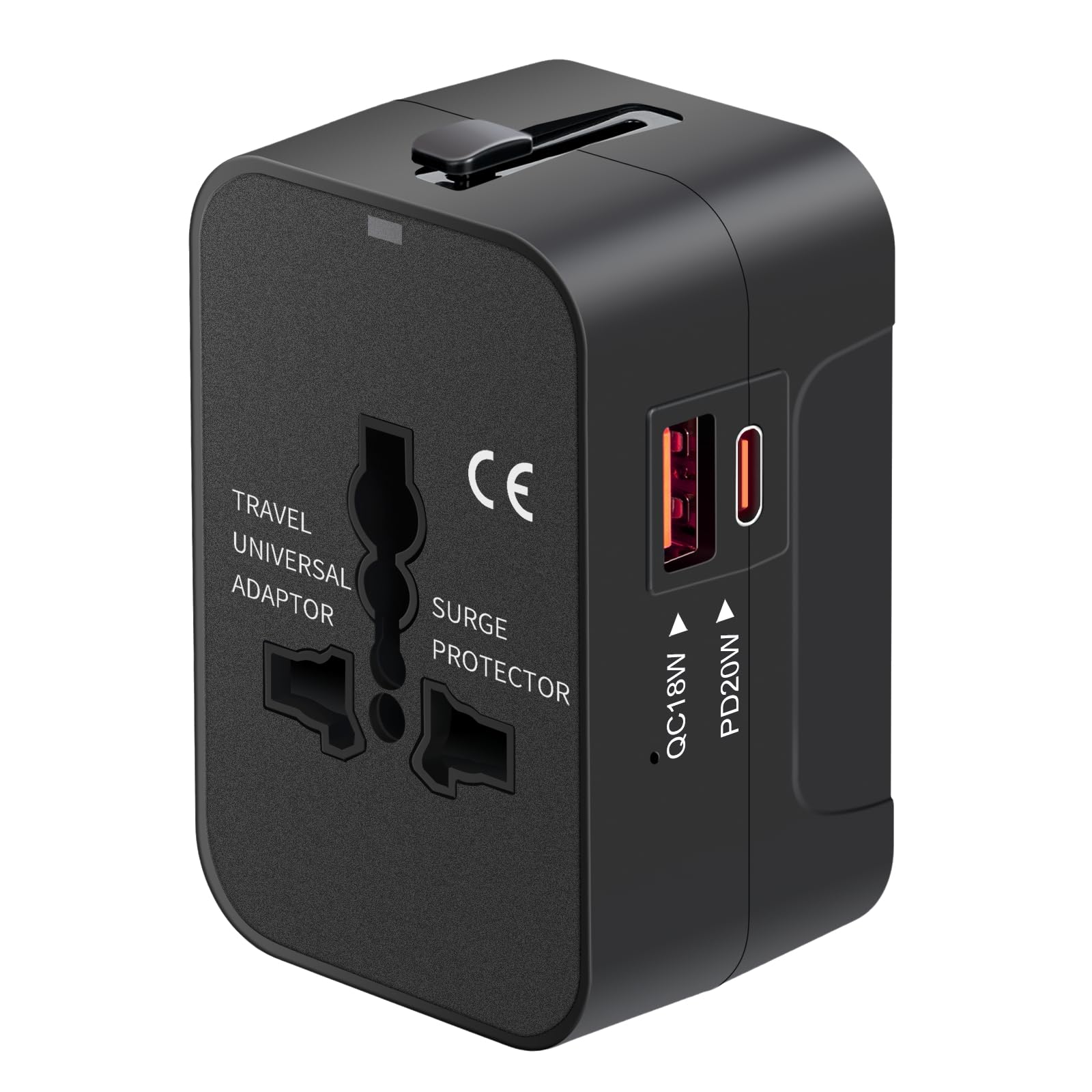 Universal Travel Adapter USB C, All in One Worldwide Plug Adapter, Black