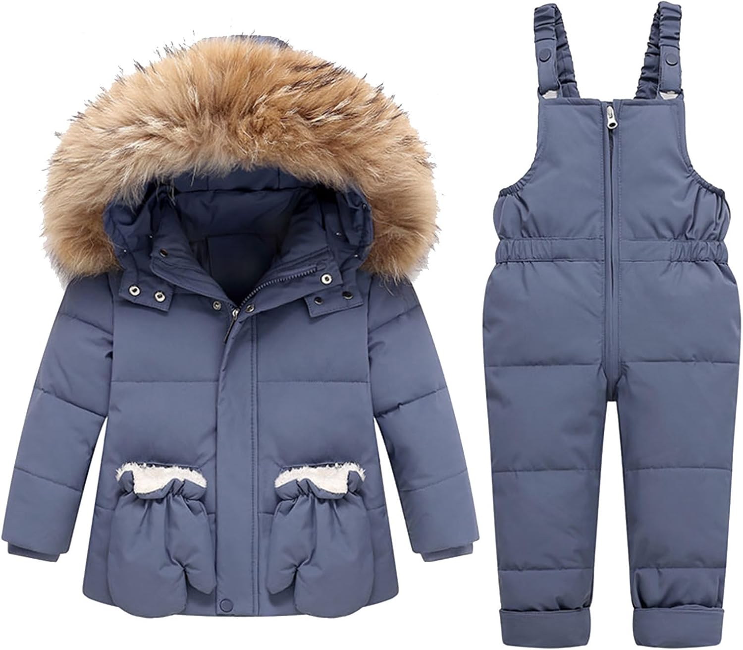 Little Girls Snow Bib Pants and Ski Jacket Warm Windproof Snowsuit for Kids Winter Puffer Jacket for Kids