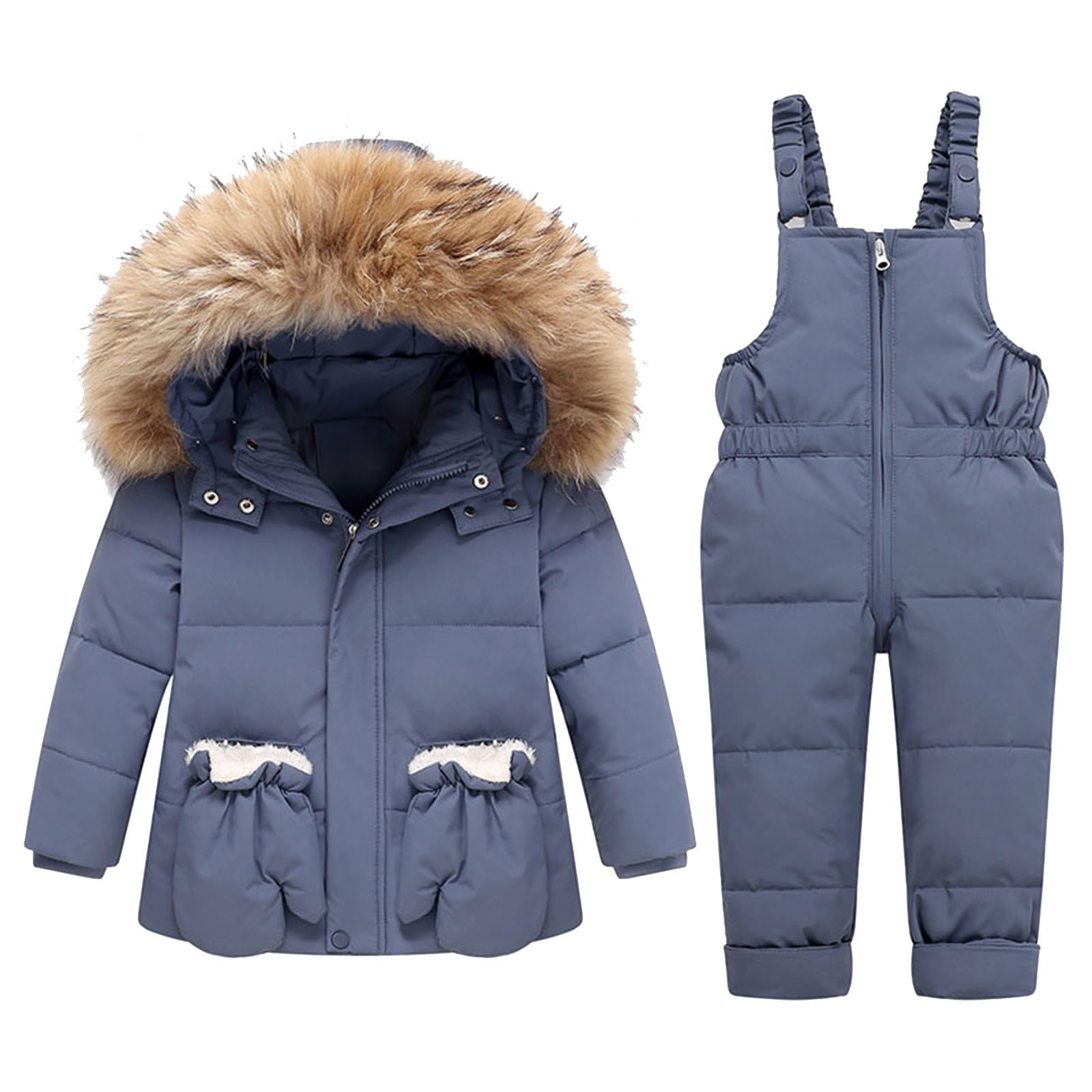 3 Stück Schneeanzug Kinder Baby, Skianzug Mädchen Jungen Skijacke Winterjacke mit Kapuze und Lätzchen Skihose Handschuhe Sets, Verdickt Warm Schneeanzüge Snowsuit Kids Softshellanzug Skikleidung