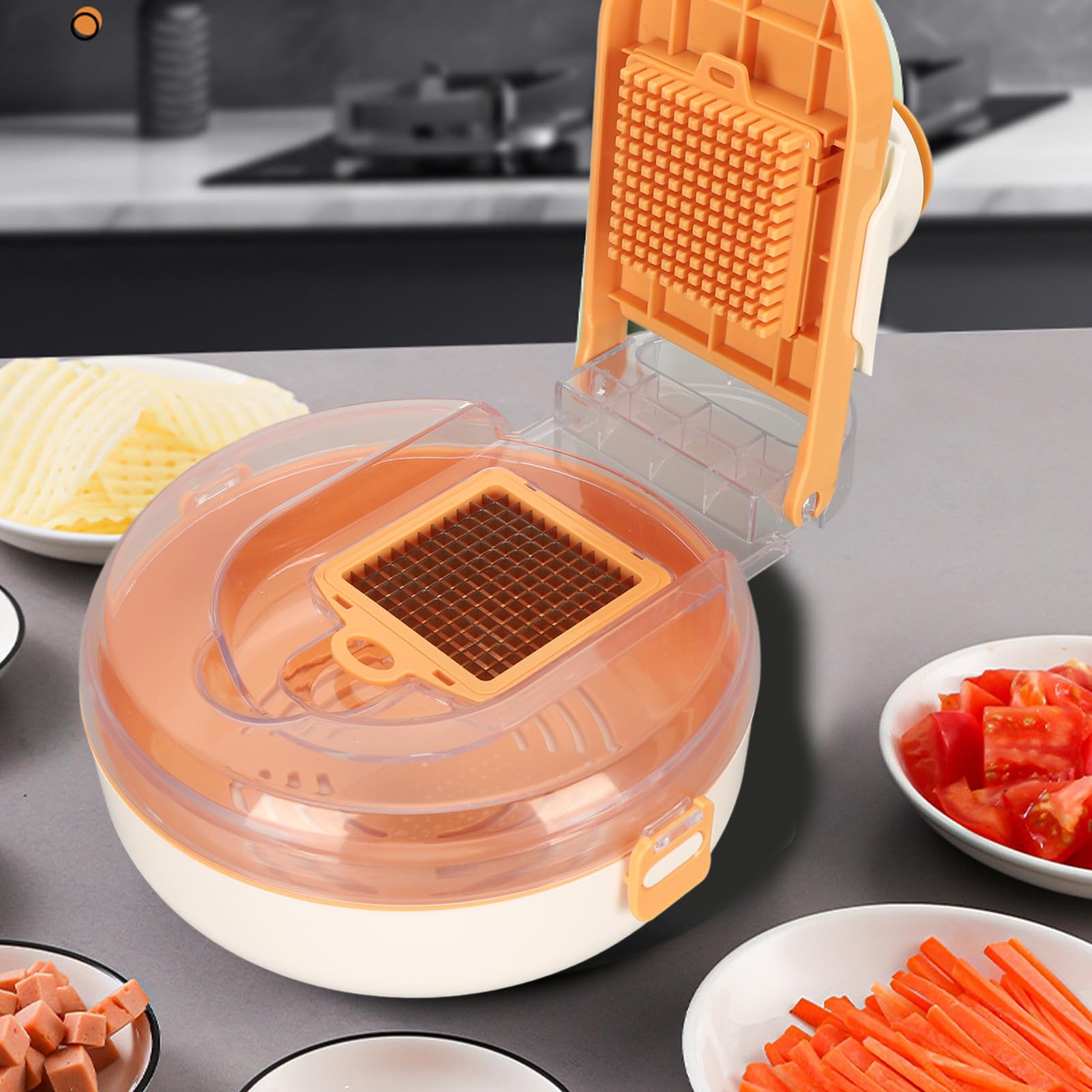 Cortador de verduras, 9 en 1 de acero inoxidable con contenedor, cortador de verduras multifuncional para cortar, pulir, escurrir, ideal para cocinar en casa