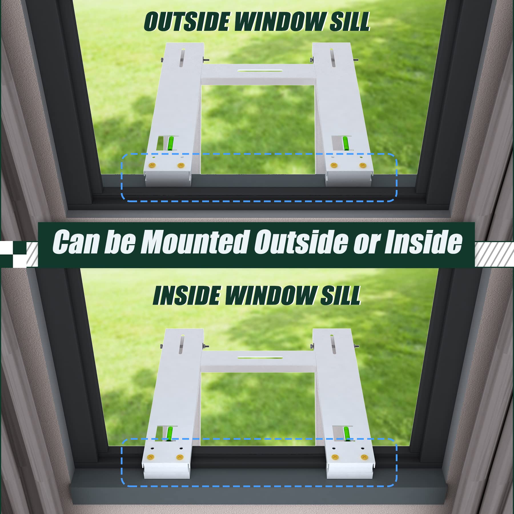 Soporte de aire acondicionado de ventana con 2 brazos, diseño universal para unidades de aire acondicionado de hasta 200 libras de 5,000 a 24,000 BTU, soportes de CA de ventana de fácil 5