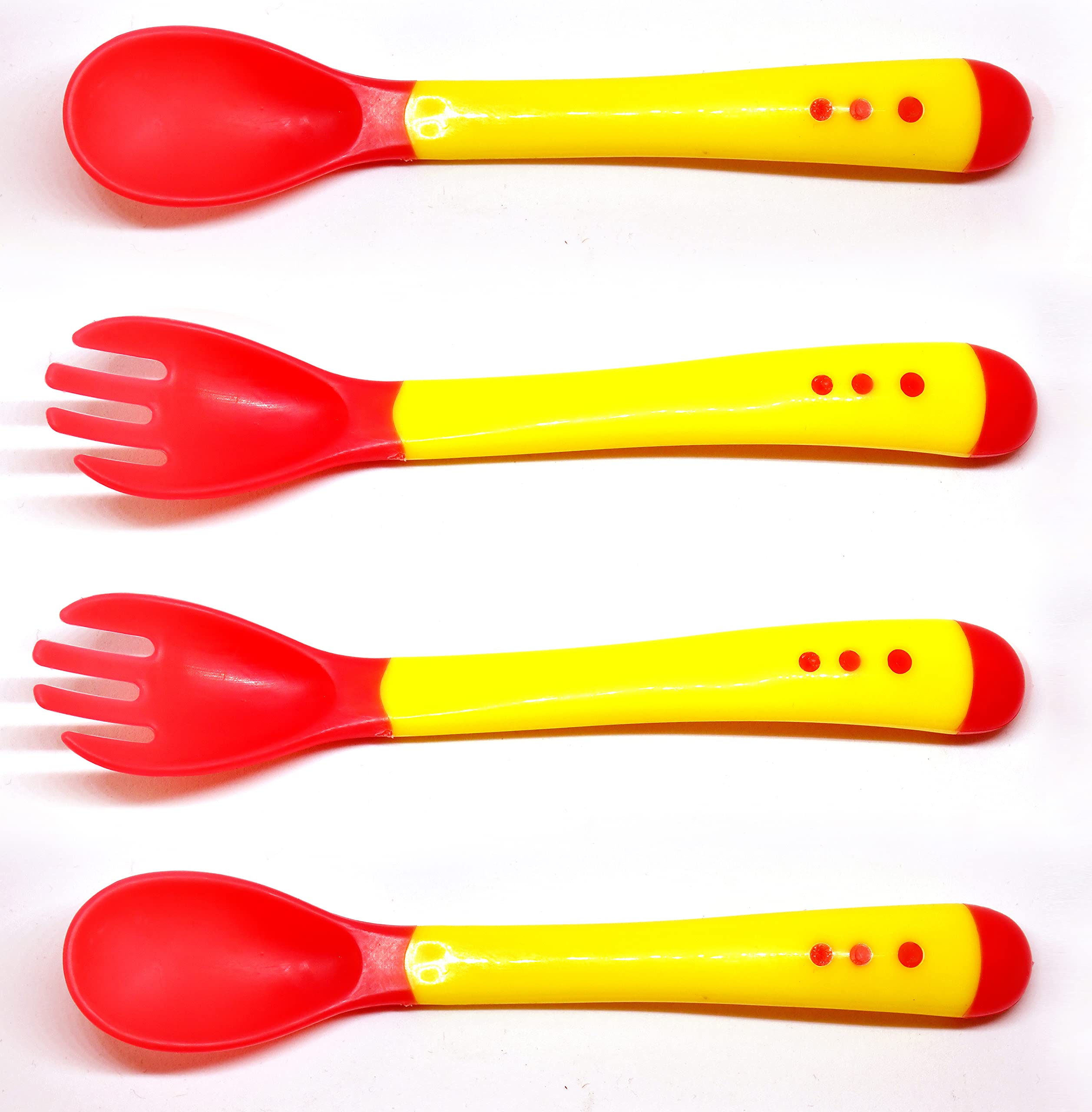 THE LITTLE LOOKERS? Silicone Tip Heat Sensitive Silicone Spoons | Temperature Sensing Spoons | Spoon & Fork Set (Yellow, Pack of 4)-image-19