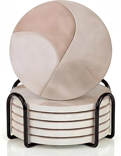 Miniatura 11 de VEYRO Juego de 4 posavasos para bebidas – Posavasos de cerámica absorbente con respaldo de corcho para mesa de café y escritorio, moderno juego de