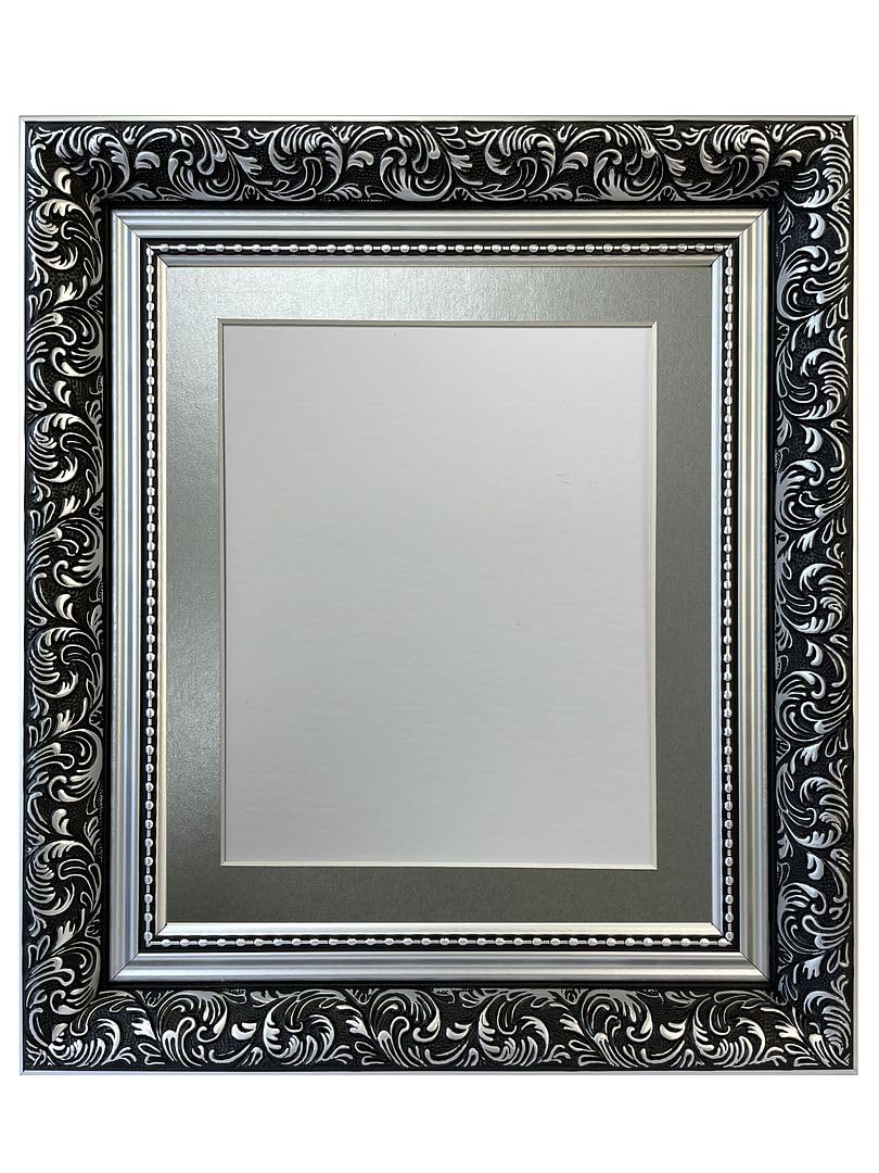 FRAMES BY POST Large Dahlia Silver Picture Photo Frame with Silver Mount 30 x 30 cm Image Size 8 x 8 Inch