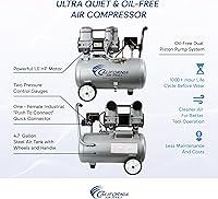 Vista 2 de California Air Tools CAT-4710W 1.0 HP Compresor de aire silencioso y sin aceite con ruedas, tanque de acero de 4.7 galones, nivel de ruido de 75