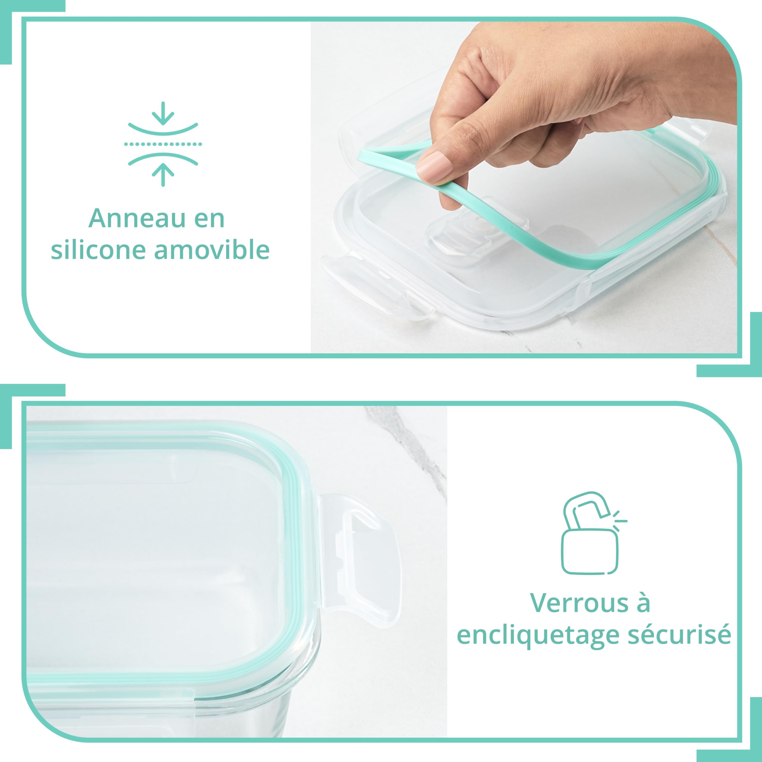 Boîtes Alimentaires Verre Winter Shore 5x600ml - 2 Compartiments, Hermétiques, Micro-ondes