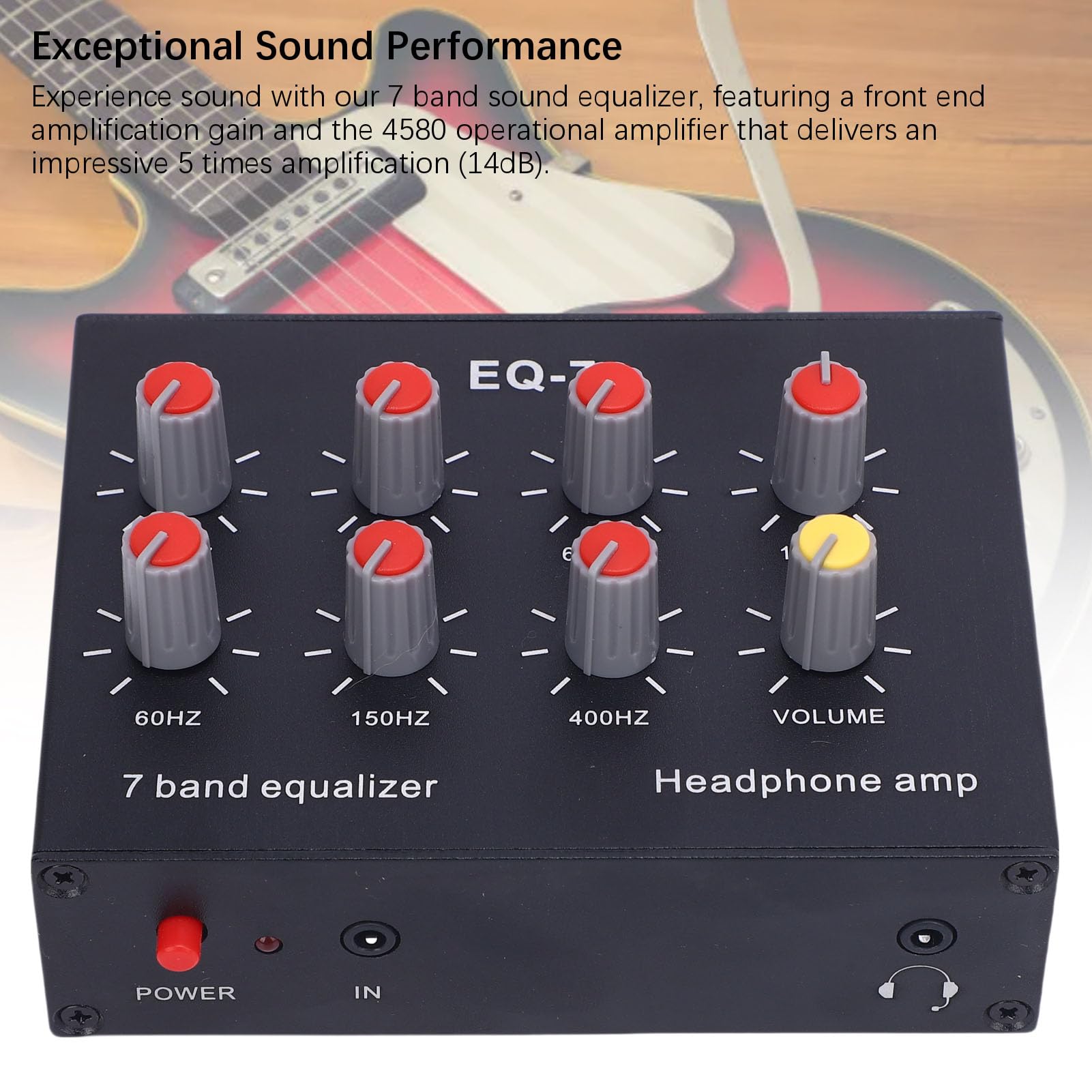 Equalizador EQ de 7 Bandas, alta calidad sonido ecualización, Amplificador de Auriculares, doble canal 5V-12V DC para jugadores, músicos, cine en casa, estudios grabación, DJs, etc.