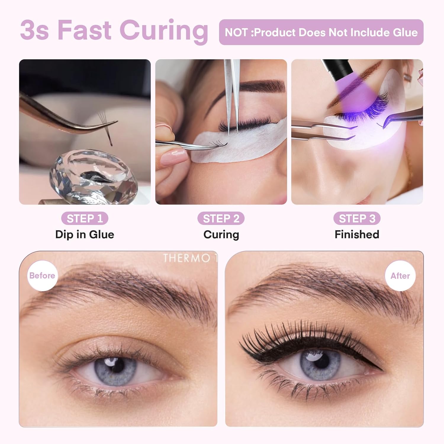 MYSWEETY UV Lash Light for Light Curing UV Eyelash Glue, 5W LED Eyelash Extensions Nail Tech Glue Lamp with Foot Pedal Control, Glue Cured in 2-3 Seconds, 10 Eye Patch+Goggles, Adjustable Spot Size