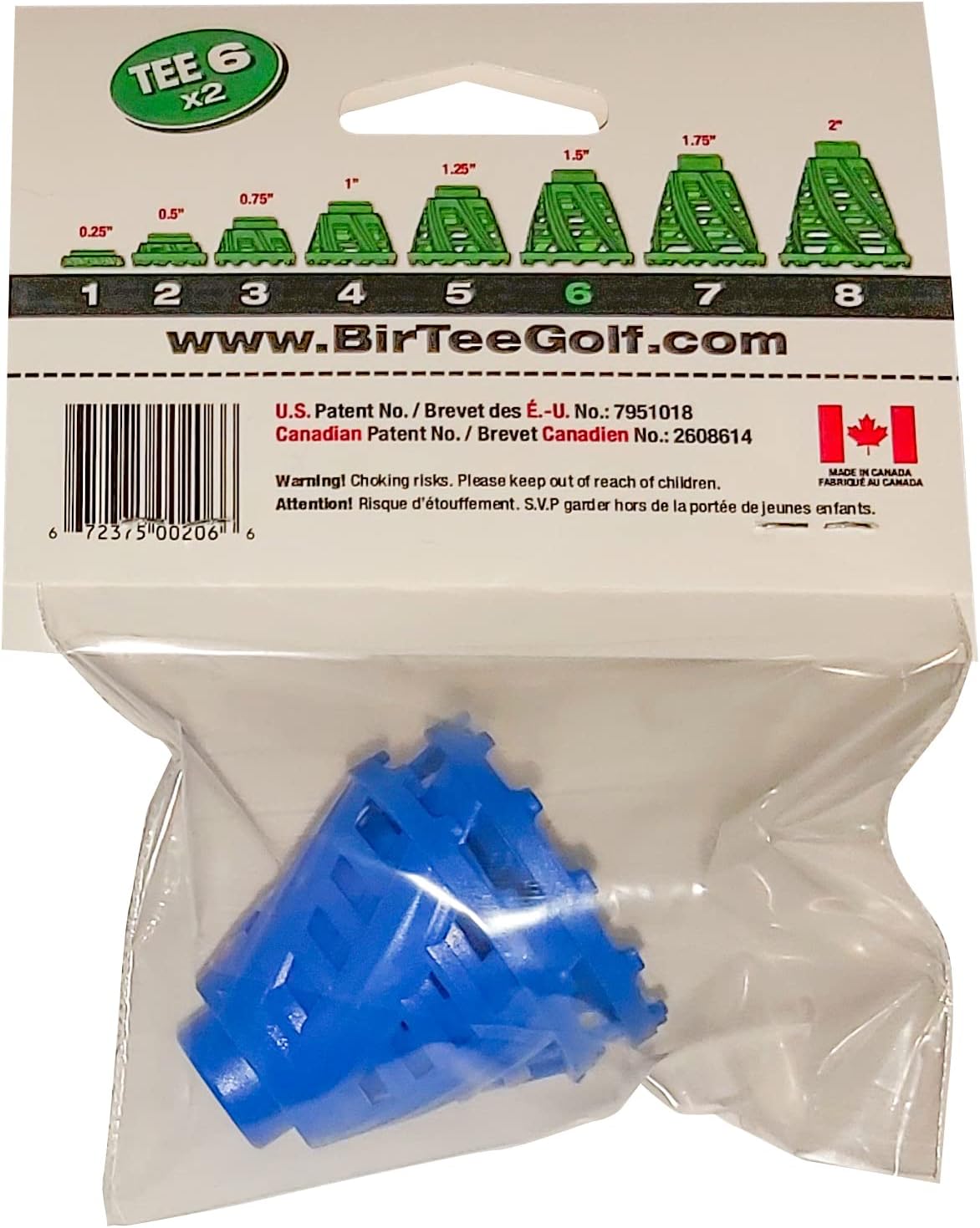 BirTee Golf Tees - PRO Speed Version with Enhanced Durability - Size #6 (1 1/2") Individual Size Pack - 2 Tees Per Pack. Indoor Golf Tees/Golf Simulator Tees/Winter Golf Tees
