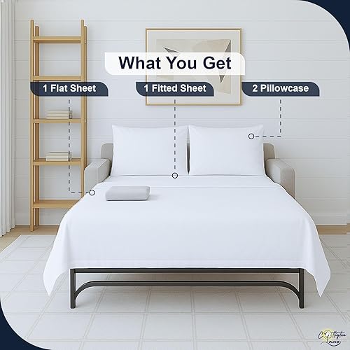 Miniatura 4 de Cottington Lane Juego de sábanas para sofá cama Queen Sleeper, 4 piezas de alta calidad, 100% algodón egipcio, sofá cama de 6 pulgadas de