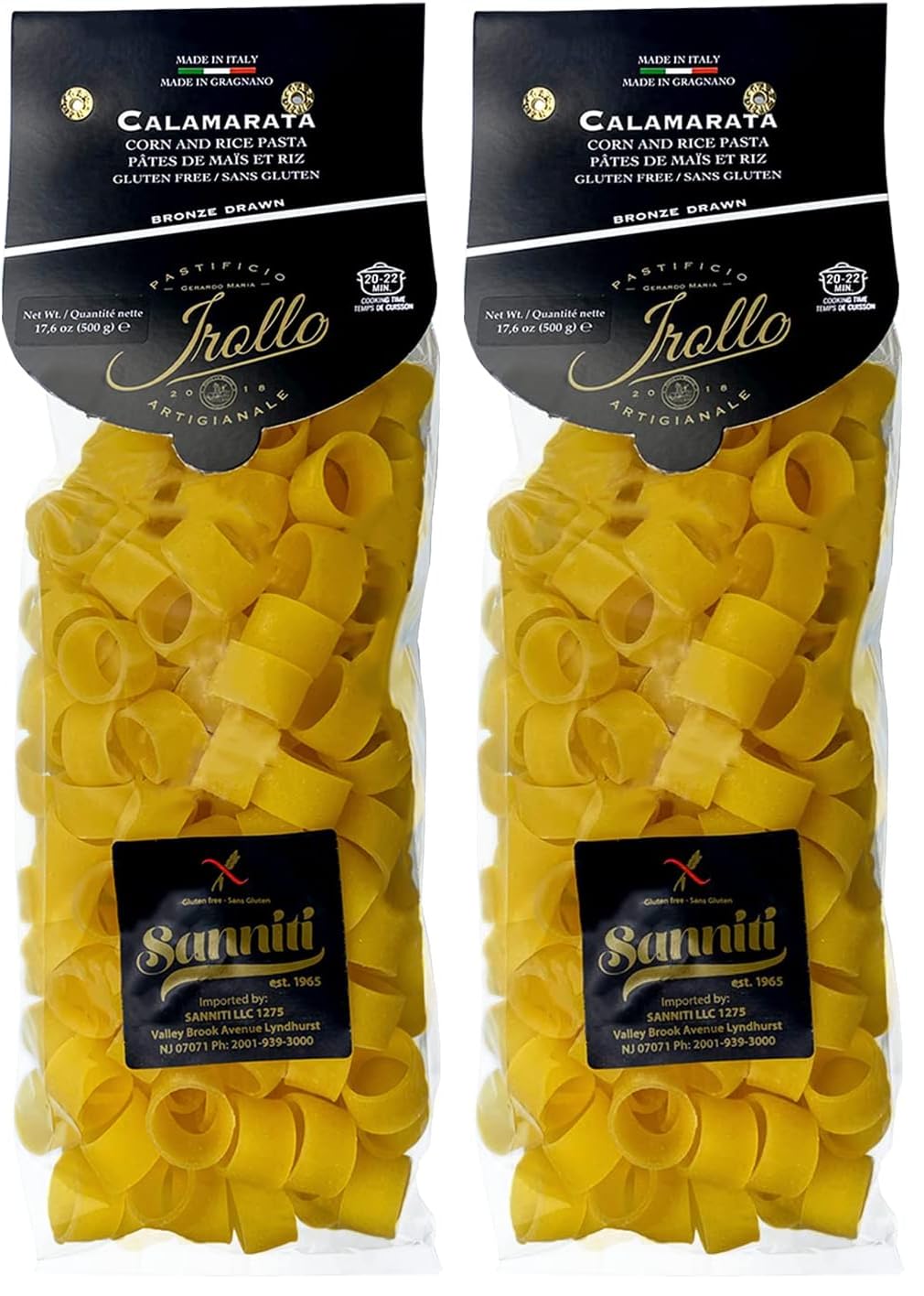 Sanniti Artisanal Gluten Free Pasta di Gragnano Imported From Italy, 17.6 oz (Calamarata) (Pack of 2)