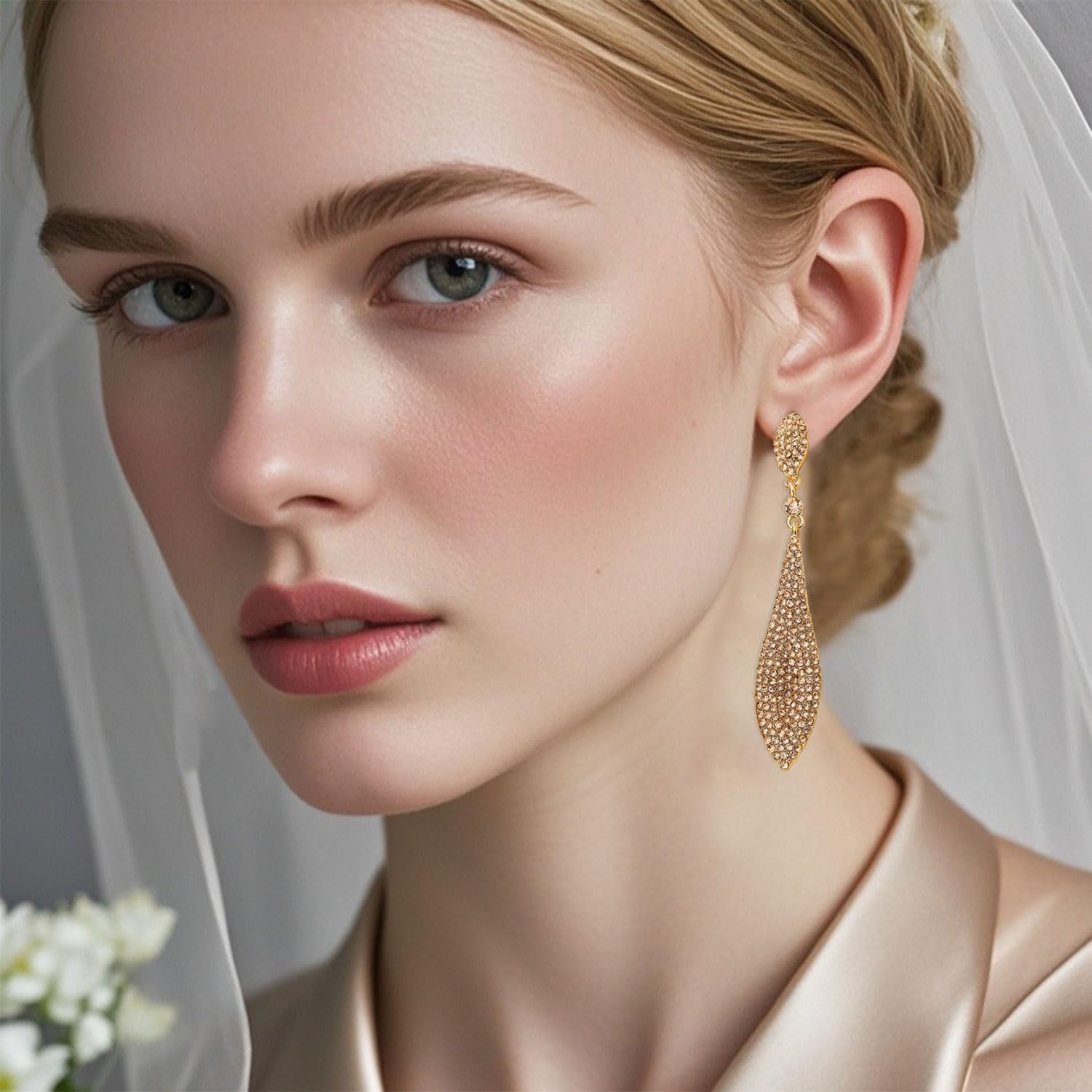 Rhinestone Statement Earrings Double Waterdrop Earrings Cluster Crystal Drop Dangle Earrings Prom Party Wedding Earrings for Women - Image 7