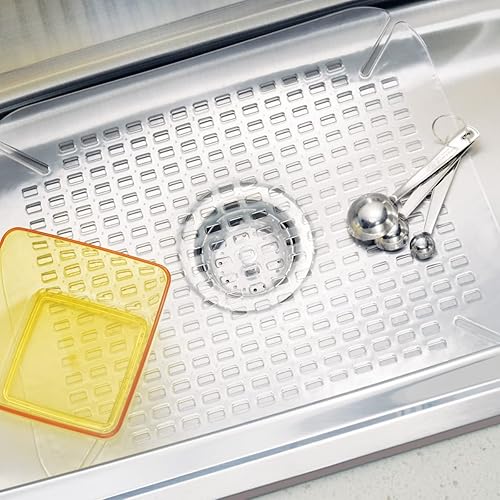 Miniatura 3 de iDesign - Rejilla protectora de fregadero de plástico para cocina, baño, sótano, garaje, The Contour Collection, 13.5 x 16 pulgadas, transparente