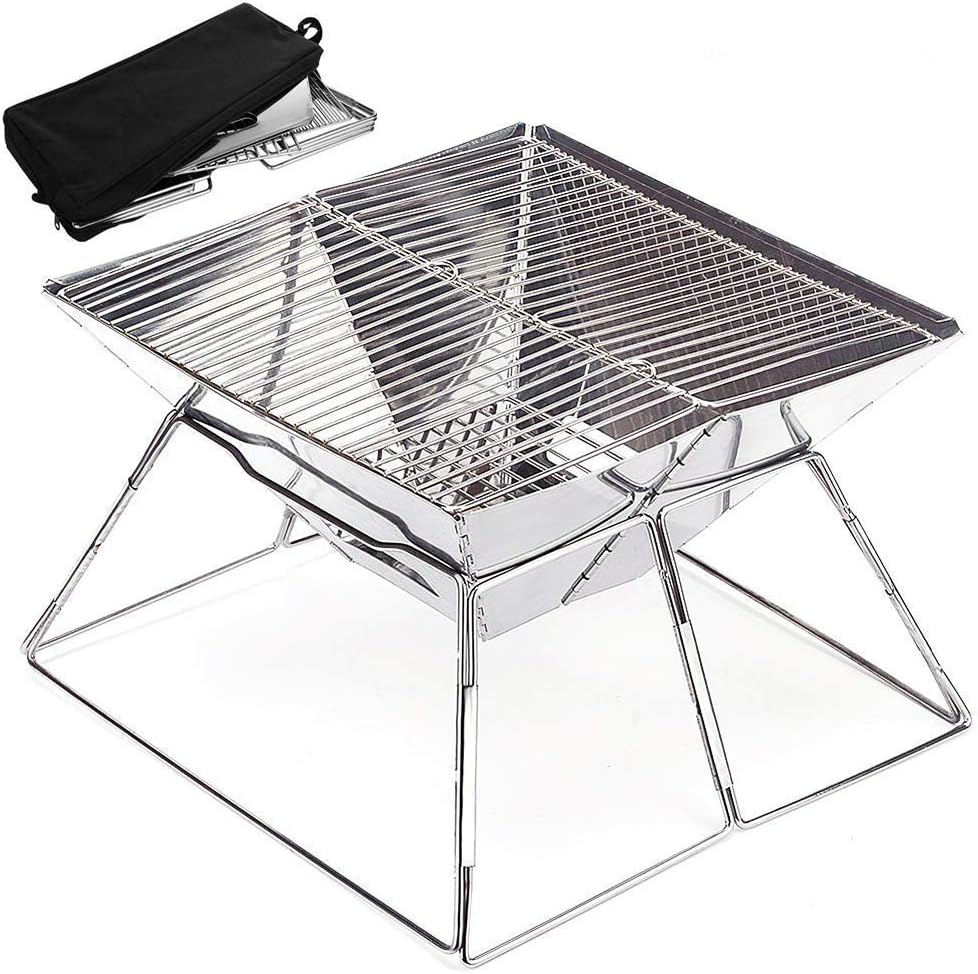 JEEF Portable Original Folding Charcoal BBQ Quick Grill, for Tailgating, Camping, and Backpacking, Made from Stainless Steel