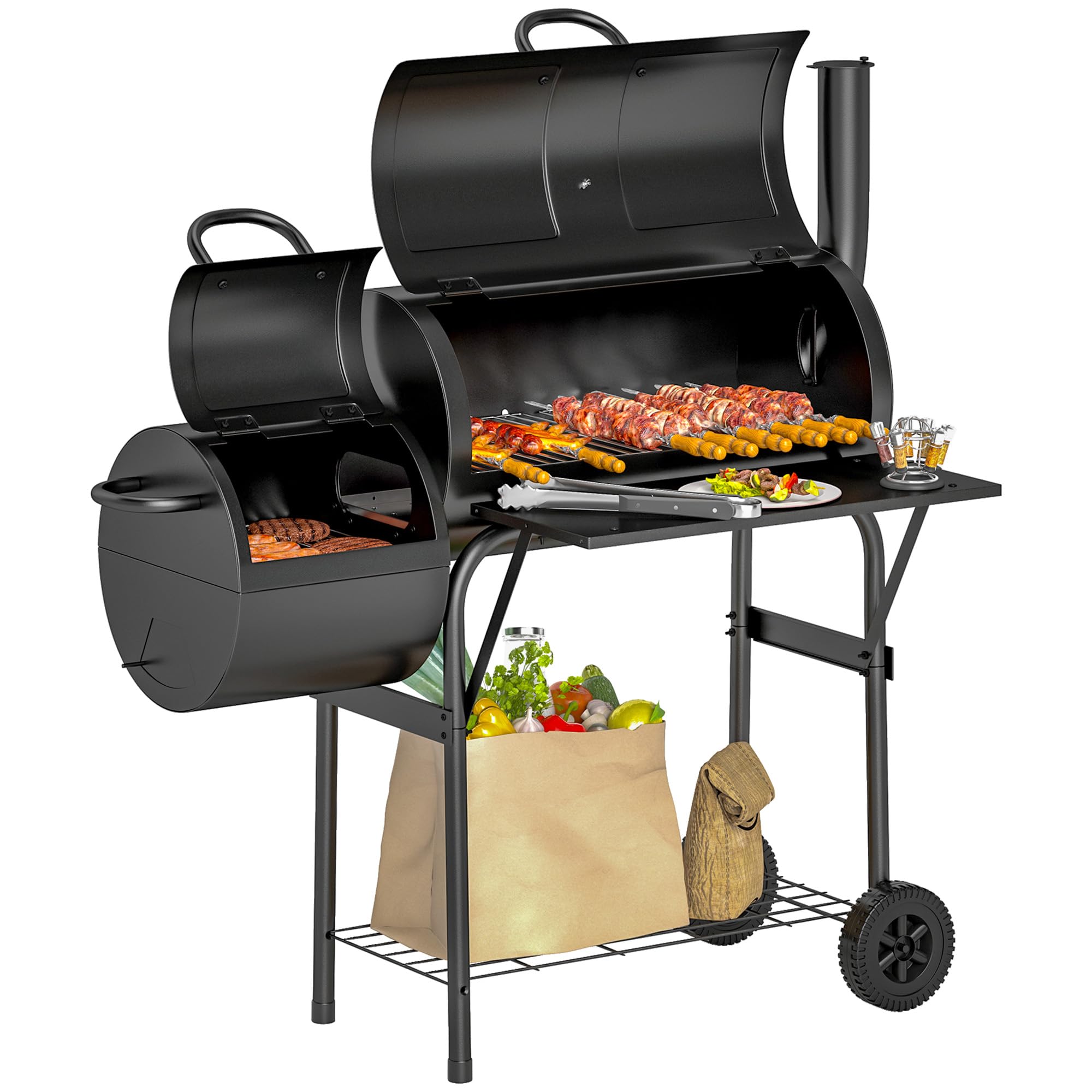 Outsunny Black Portable Charcoal Bbq Grill With Offset Smoker