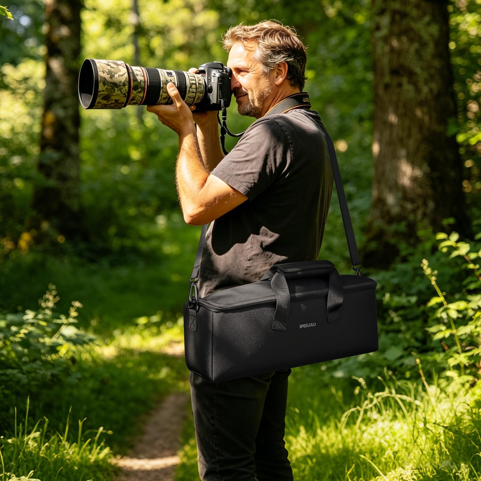 Große DSLR Kameratasche, Stoßfester Langer Telefoto-Objektivbeutel | 4 Schicht Schutz, Wasserabweisend, Schultergurt & Griffe, Taschen für Zubehör, Kamera Befestigungsband, leichtes Gewicht