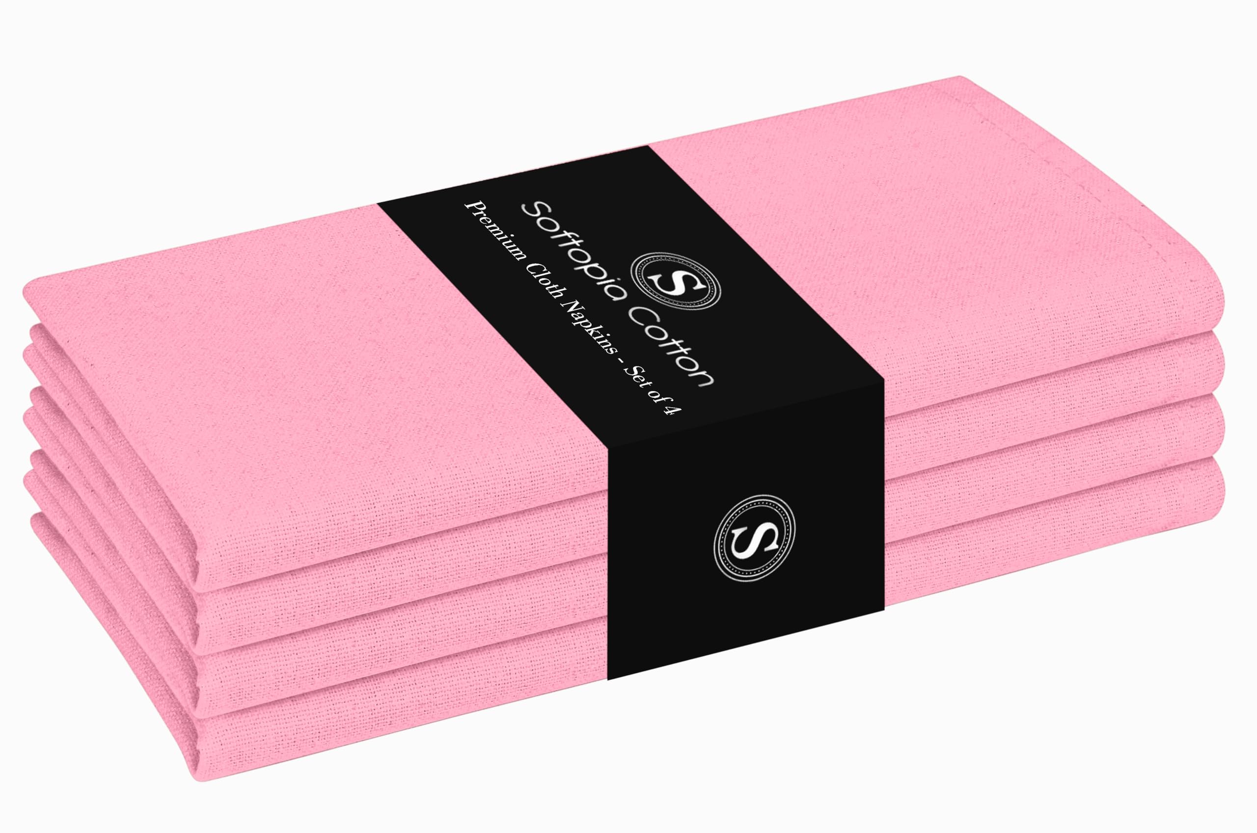 Pink Dinner Napkins 100% Cotton 17 Inch x 17 Inch, Soft, Decorative, Washable Cloth Napkin Set of 4 for Dining, Buffet Parties, Weddings, Spring Holidays, Easter - Pastel Pink