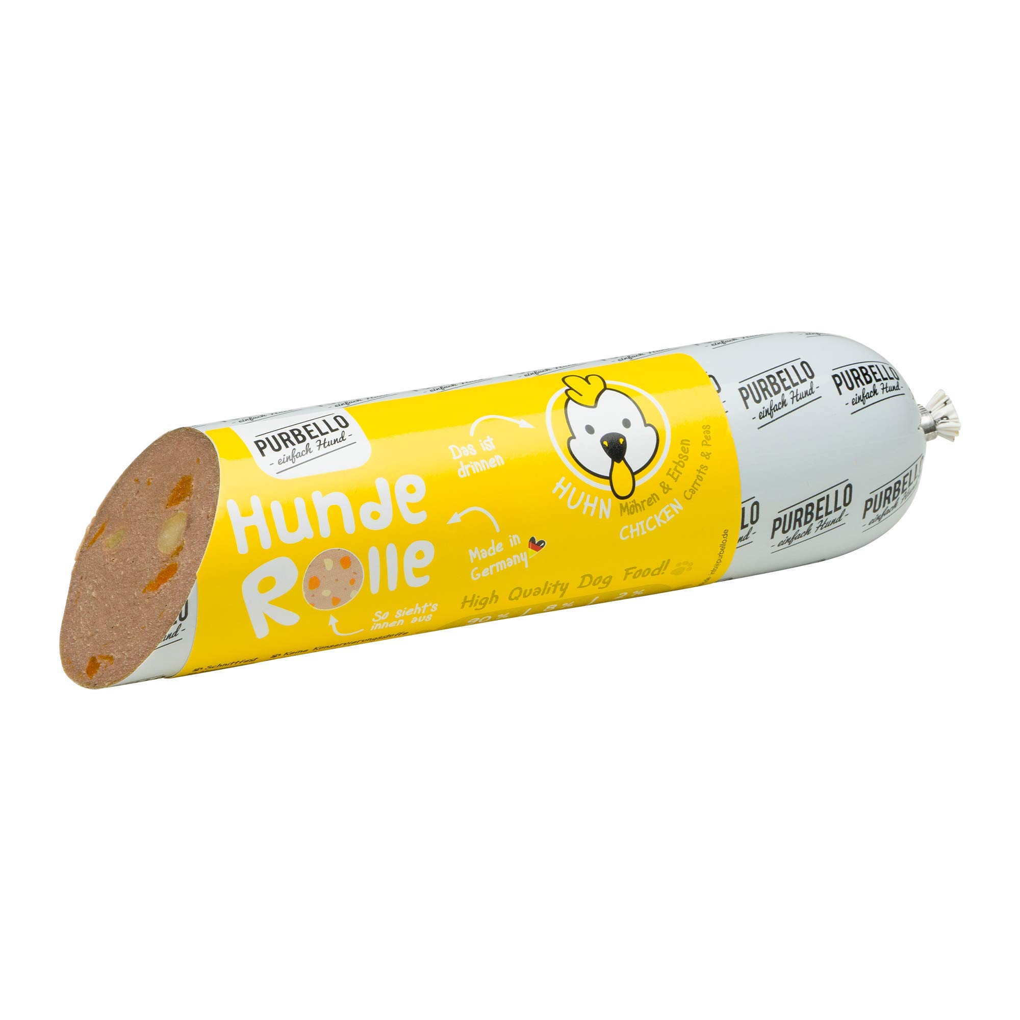 PURBELLO Lot de 8 Rouleaux de Nourriture pour Chien monoprotéine à Haute teneur en Viande au Poulet avec Carottes et Petits Pois Résistant aux coupures et sans céréales 8 x 400 g