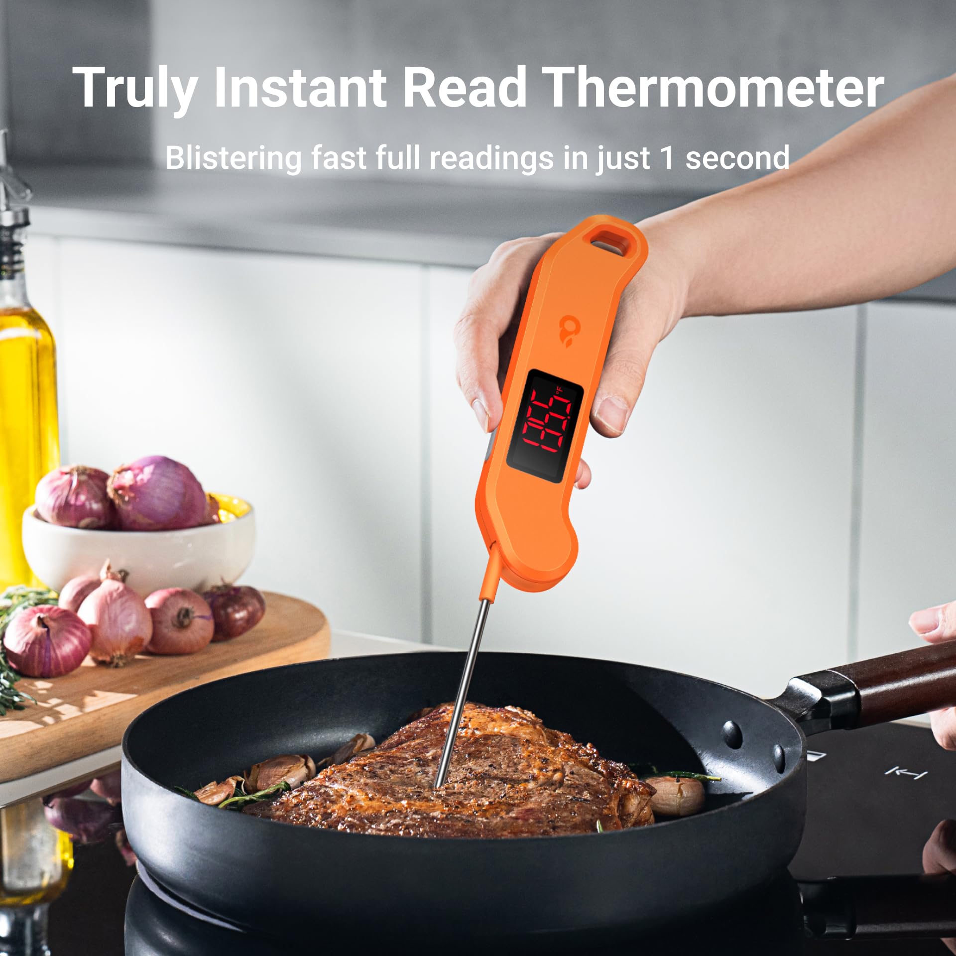 Thermomètre à viande numérique professionnel, lecture instantanée en 1 seconde, précision de ± 0,-15 °C, thermomètre alimentaire certifié NIST & NSF, écran LED lumineux à rotation automatique