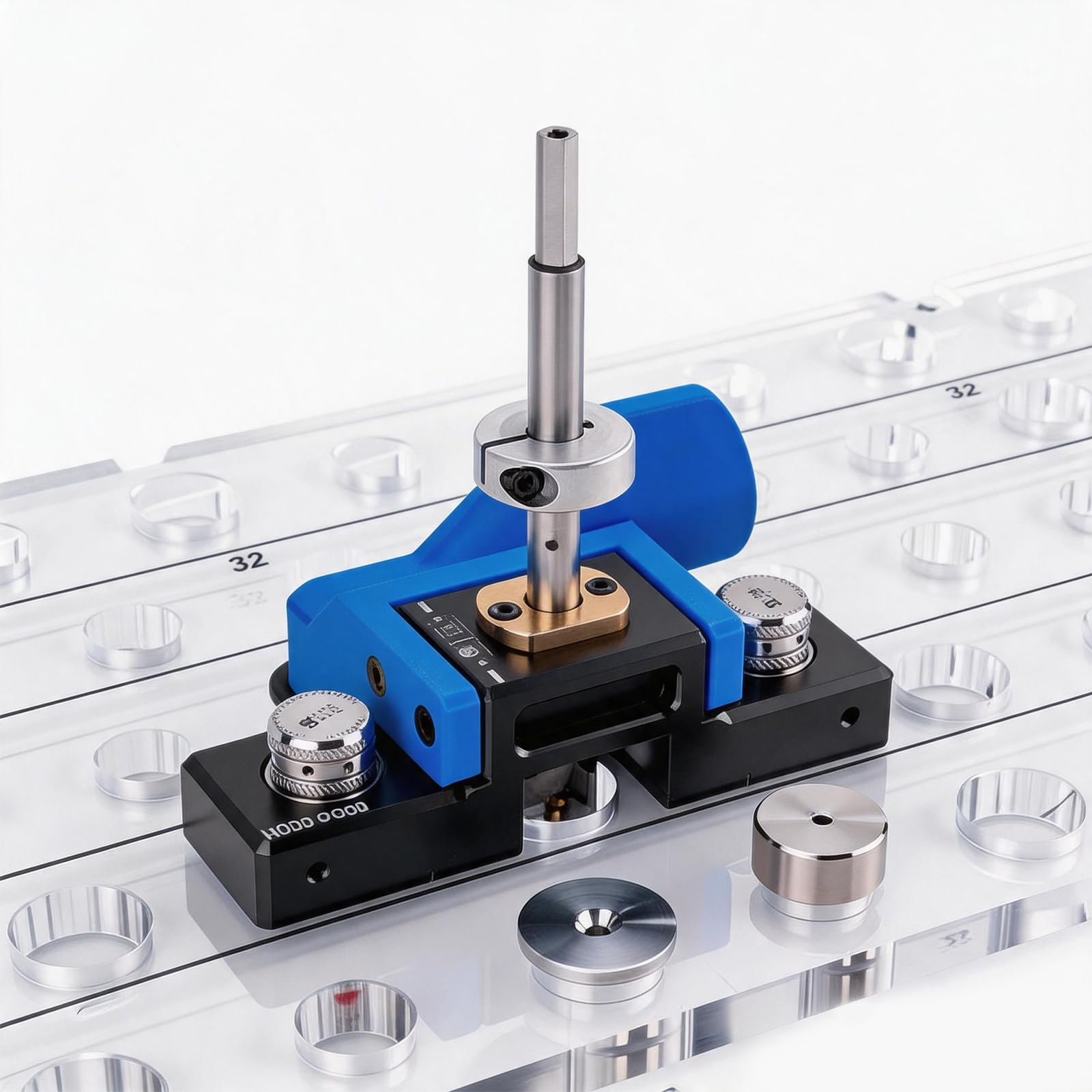 KRYANFEN Drill Block and Drill Size Guide with 4 Metal Guides and 4 Positioning Pins for MDF Drilling Craft Workshops Home Renovation Countertop Alignment Tool FullyLoadedEdition