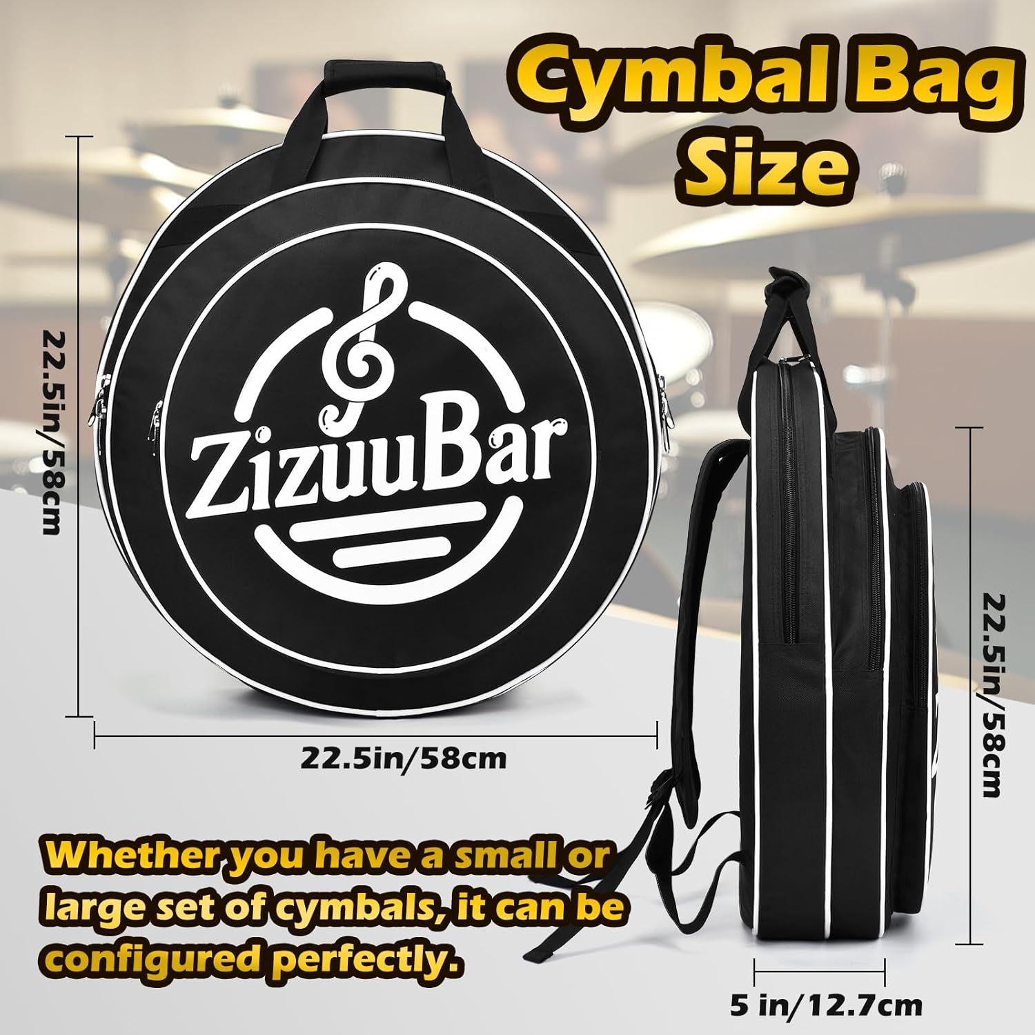 22" Cymbal Bag with 6mm Padded Dividers, Drum Cymbal Gig Bag with Carry Handles, Backpack Straps, and Double Layer Protection, Fits 22-Inch Cymbals and Accessories