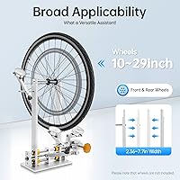 Vista 5 de Soporte de rueda de bicicleta, soporte profesional de reparación de ruedas de bicicleta plegable para ruedas de 10 a 29 pulgadas, ancho de llanta
