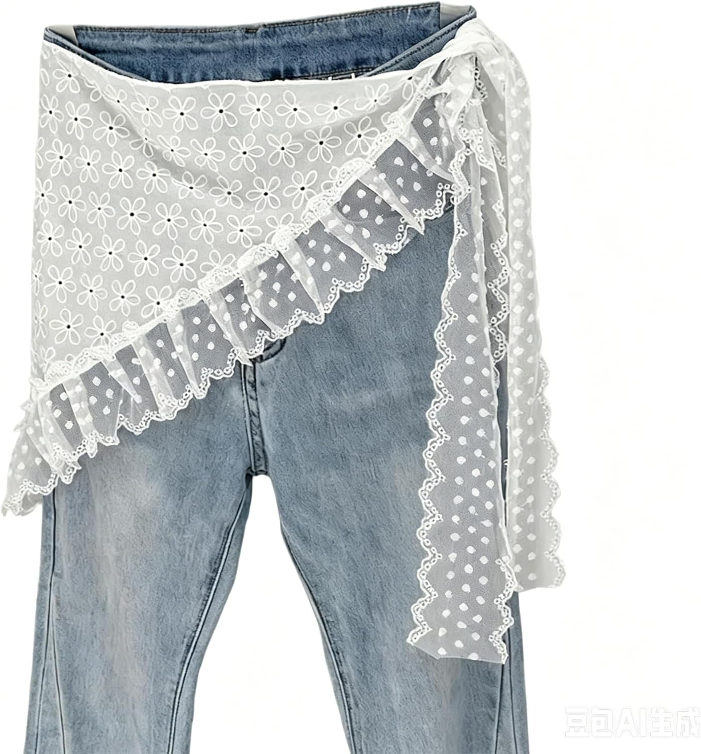 Women Waist Scarf Skirt Y2K Lace Layered Scarf Belts Sheer Hip Cover Wrap Boho Floral Lace Triangle Bandana for Pants