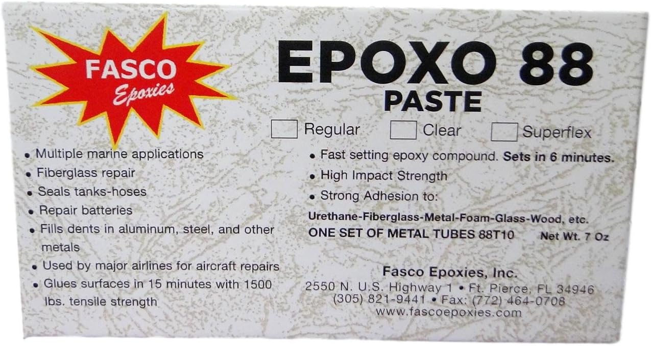 Fasco Epoxo-88 | 6min Set Epoxy Paste Clear Adhesive Glue 7oz Tube kit