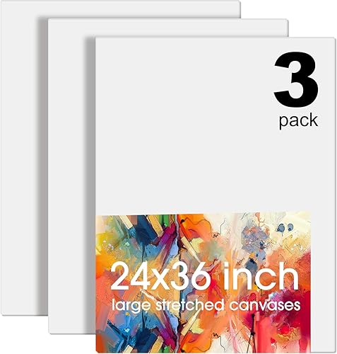 Sherr 6 lienzos de algodón en blanco de 24 x 36 pulgadas para pintar lienzos estirados para pintura al óleo acrílicos