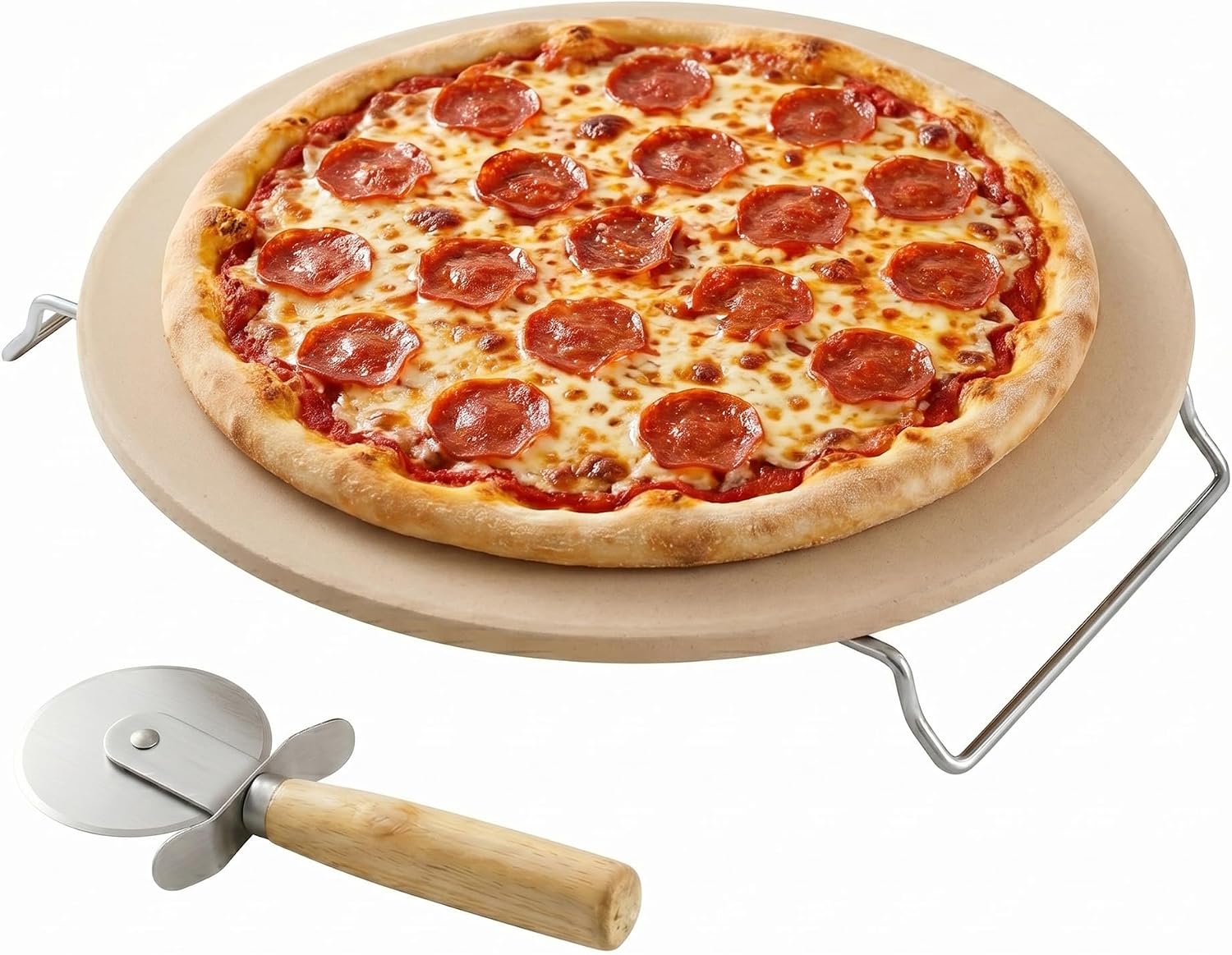 OVENTE 13" Round Pizza Stone for Oven and Grill, Beige BW10132