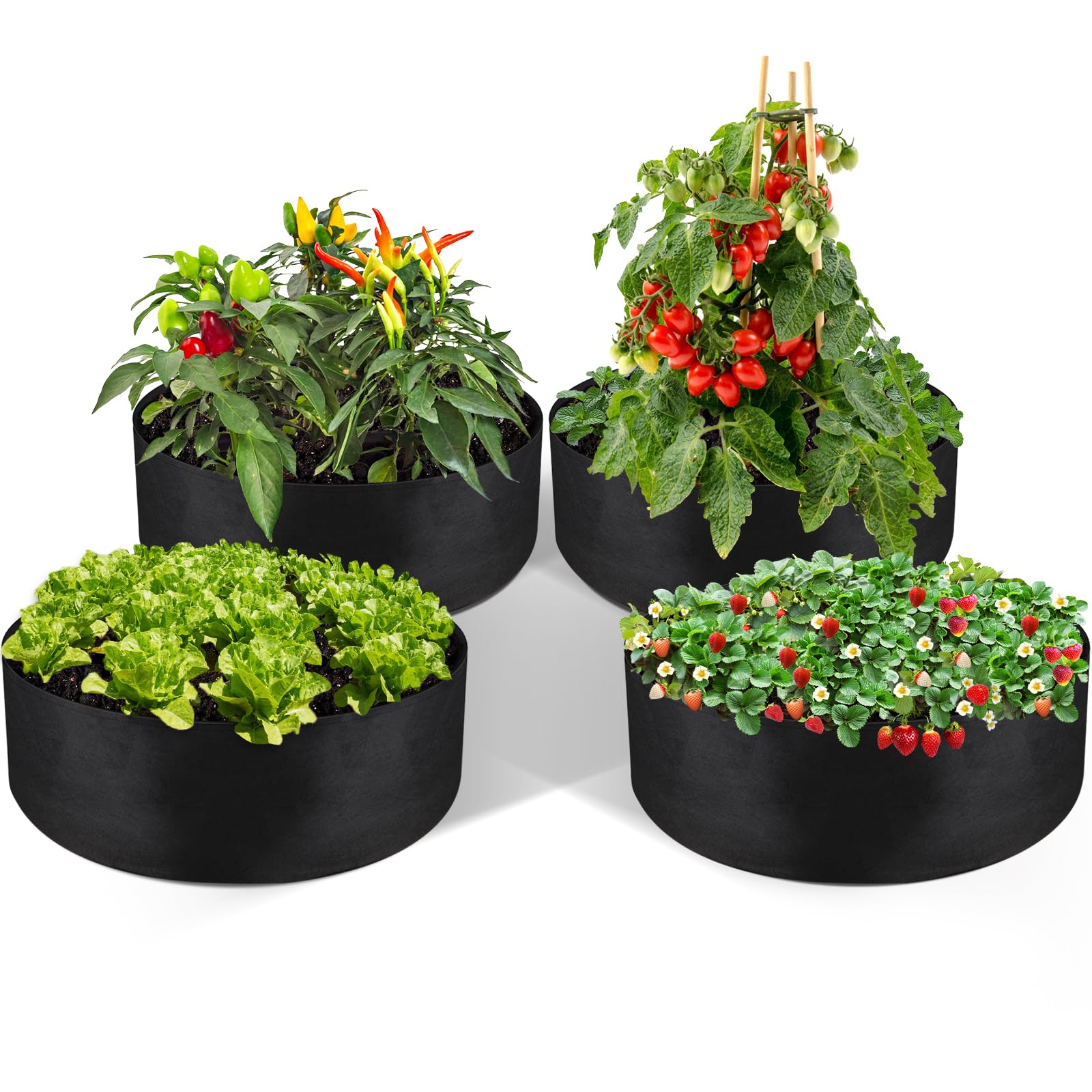 4Pcs 30 Gallon Plant Grow Bags, Fabric Raised Planting Bed Heavy Duty Non-Woven Fabric Planter Pots for Garden Vegetables Flowers