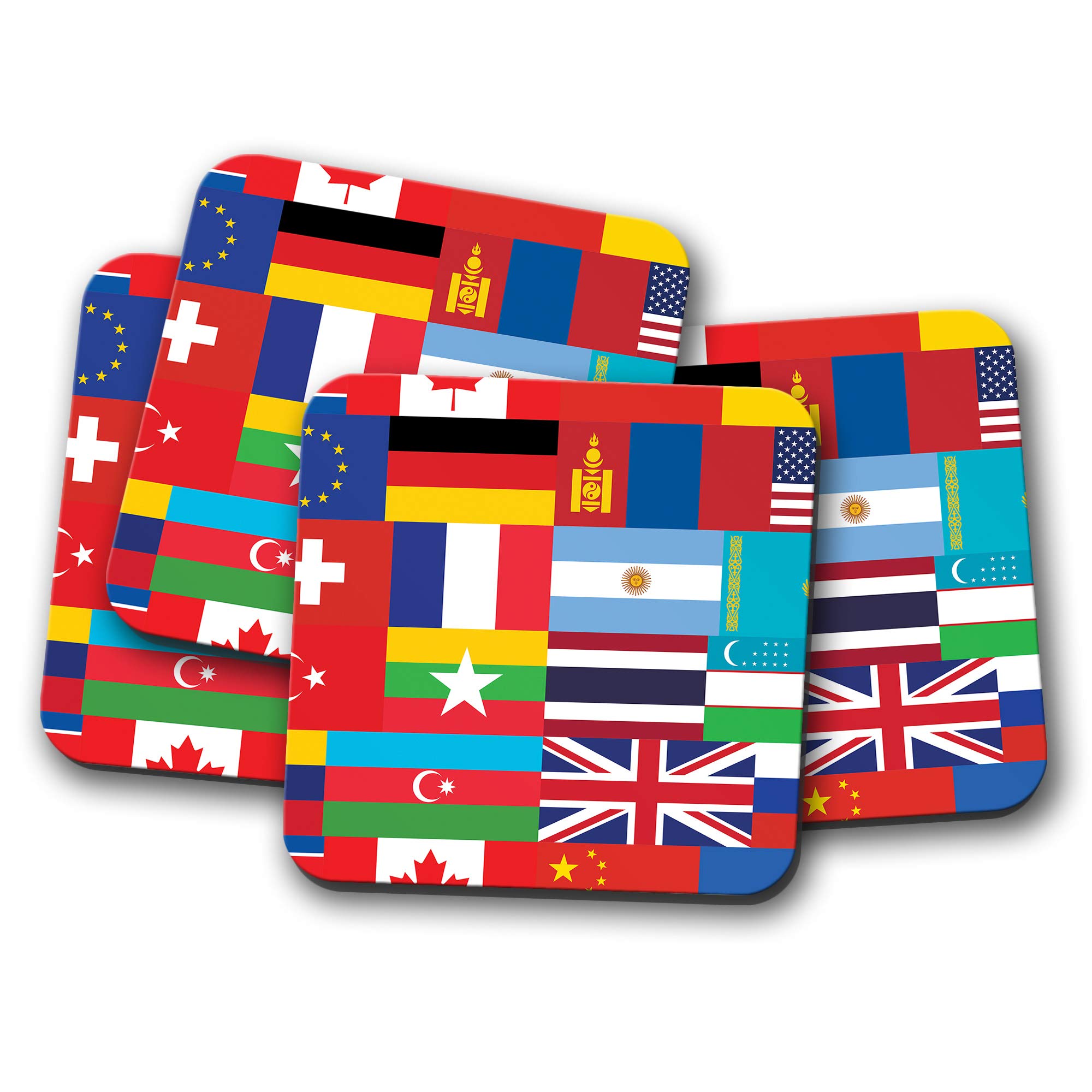 Destination Vinyl Ltd Multicolor 4 Set - World Flags Coaster - National Countries Travel Holiday Mum #12794