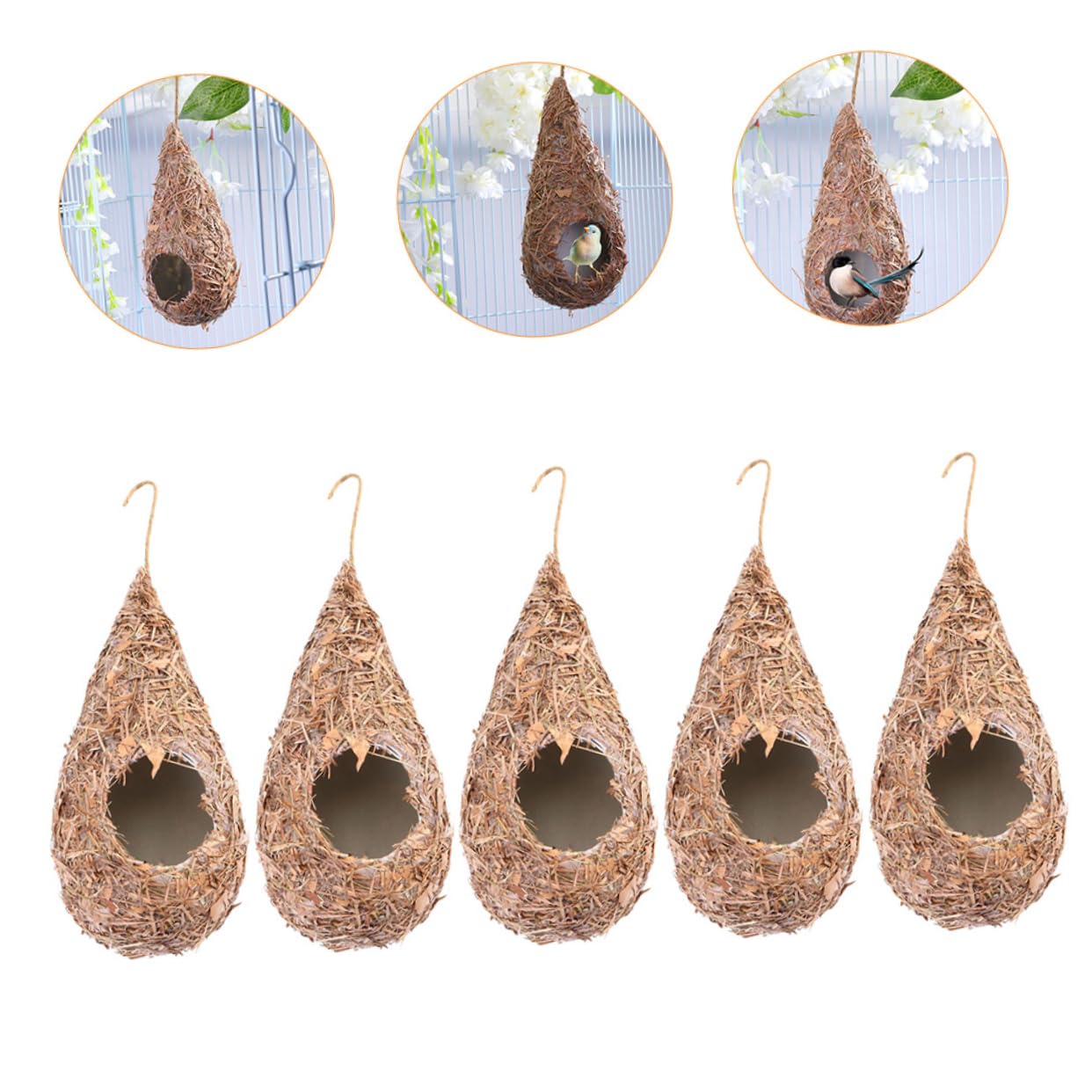 BESTonZON Nido per Uccelli da Appendere in Paglia 5 Pezzi per e Decorazioni Esterne Decorativa per Uccelli e Nidificazione