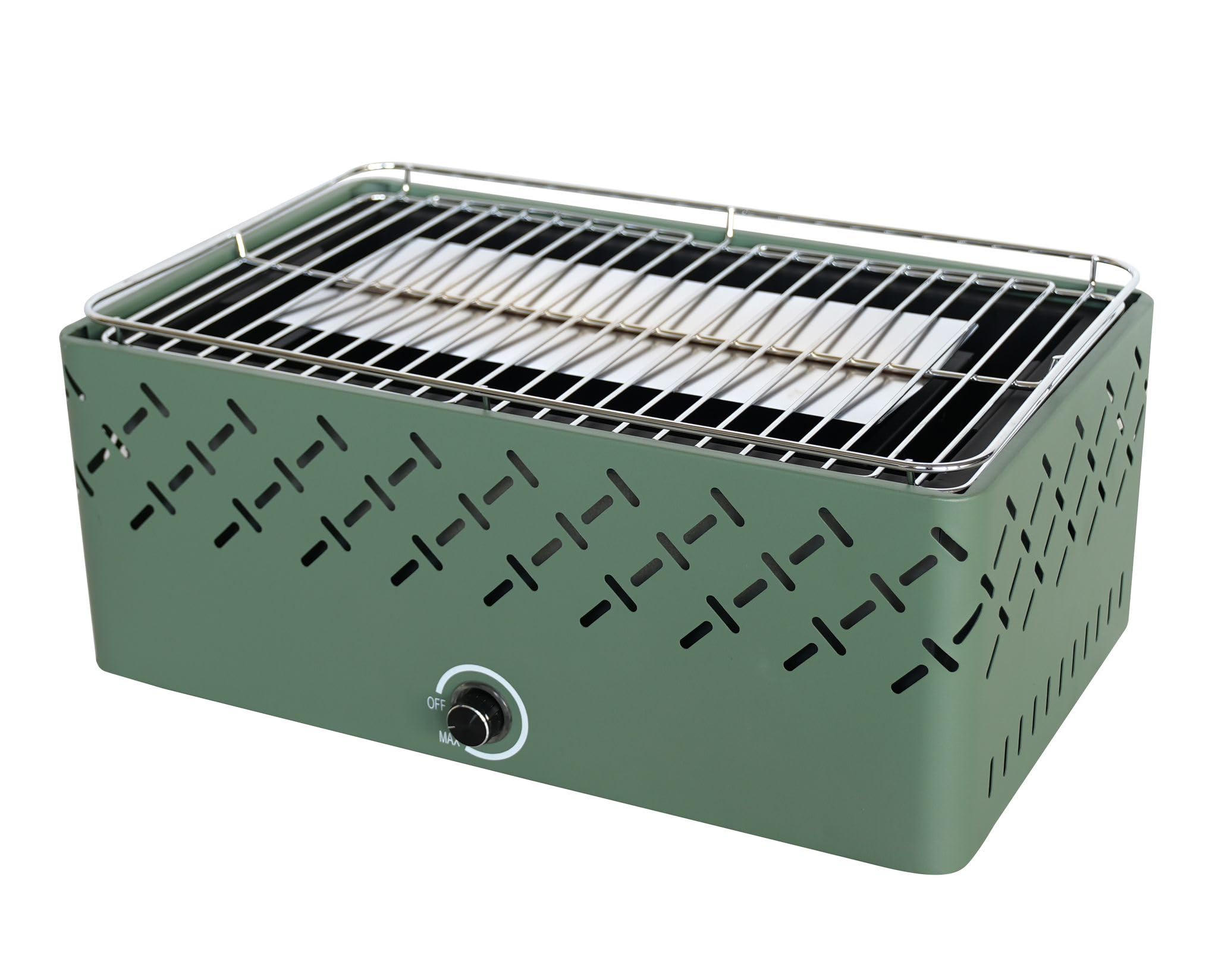 Livona K-BBQ : Barbecue Japonais/Coréen/Grillades/Portable/Camping – Sans Fumée (Charbon) – Grande Grille (45x27cm) – Système de Ventilation Ajustable - Chromé avec protection - Ventilateur.